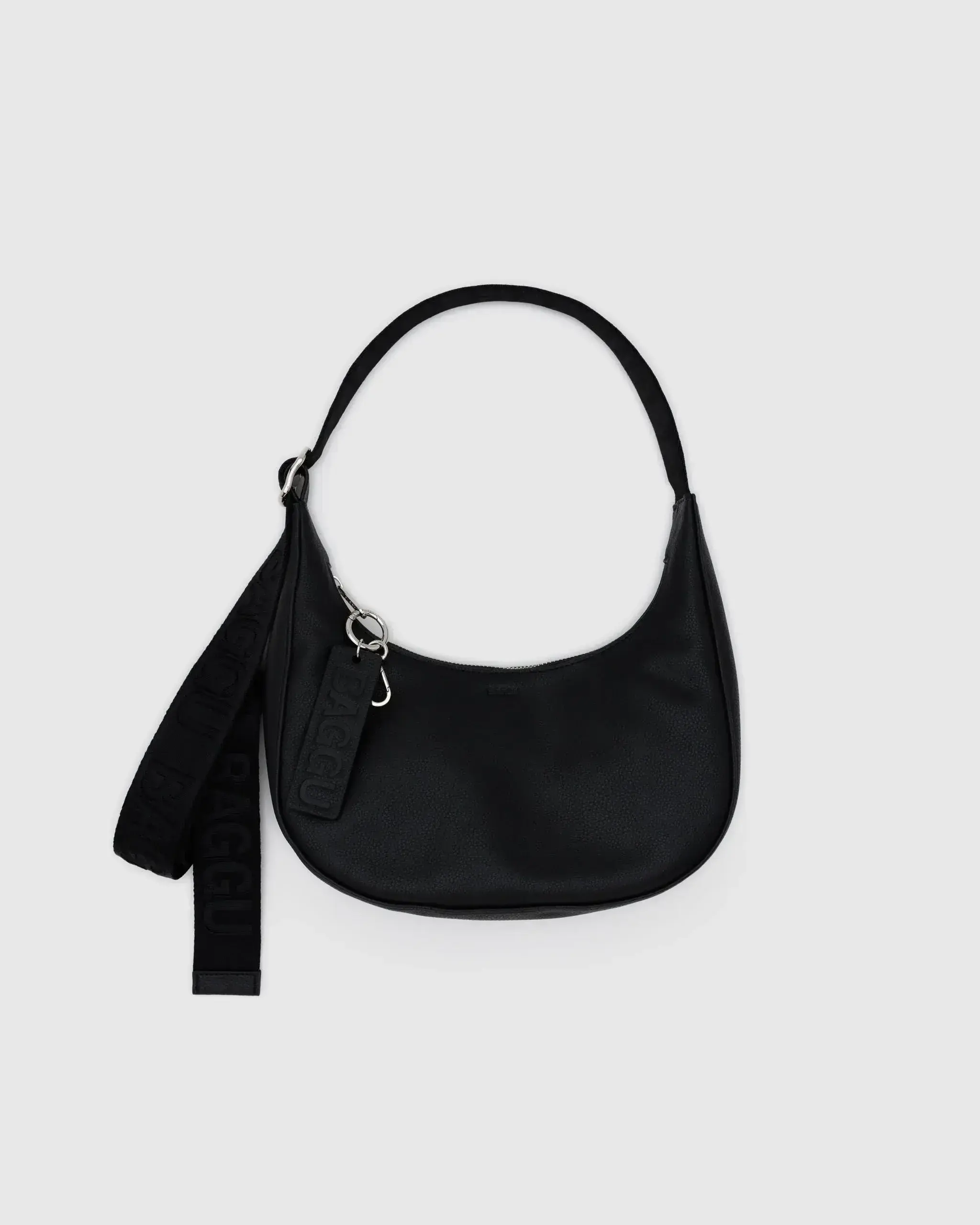 Small Recycled Leather Crescent Bag Black