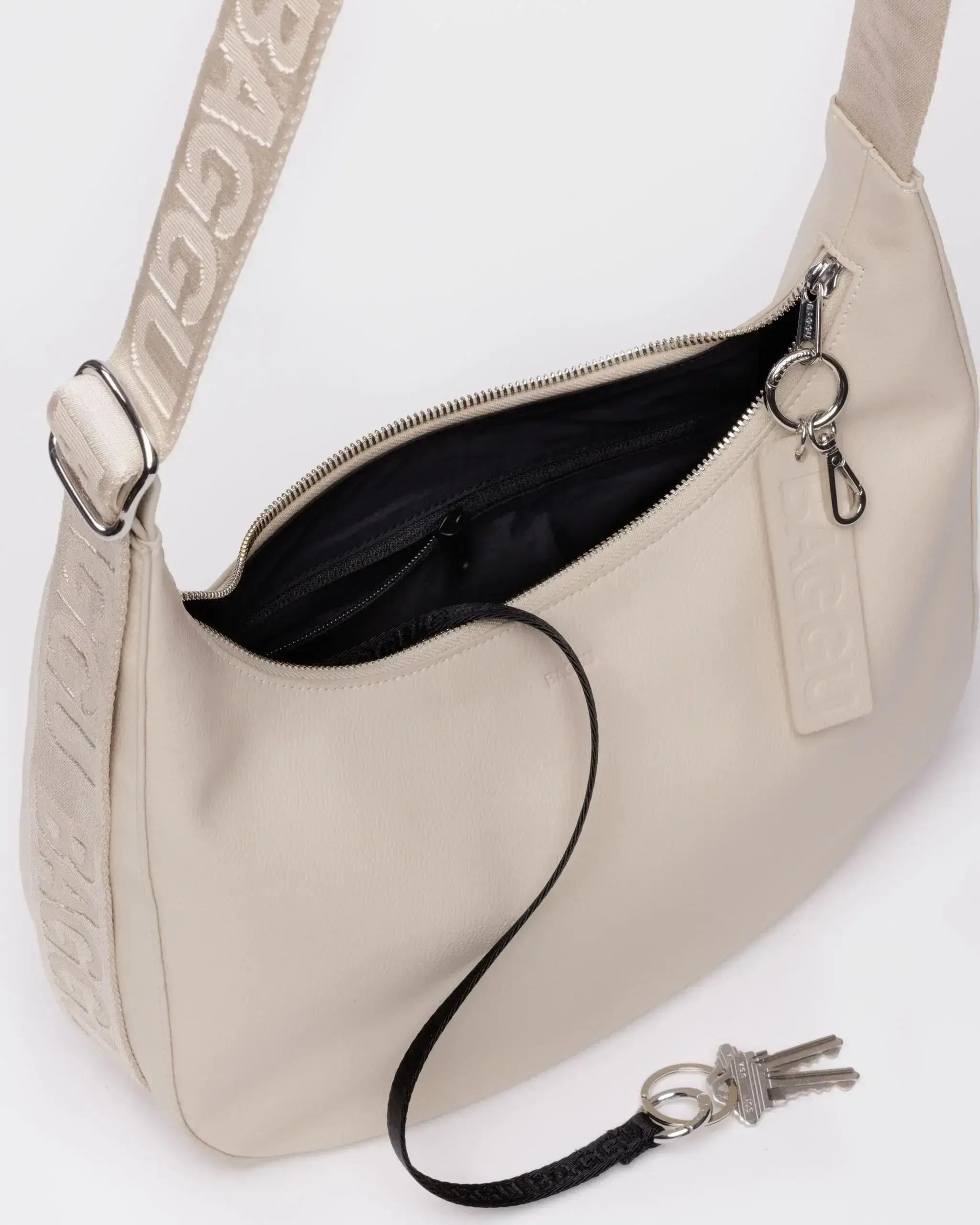 Medium Recycled Leather Crescent Bag Stone - Image 4