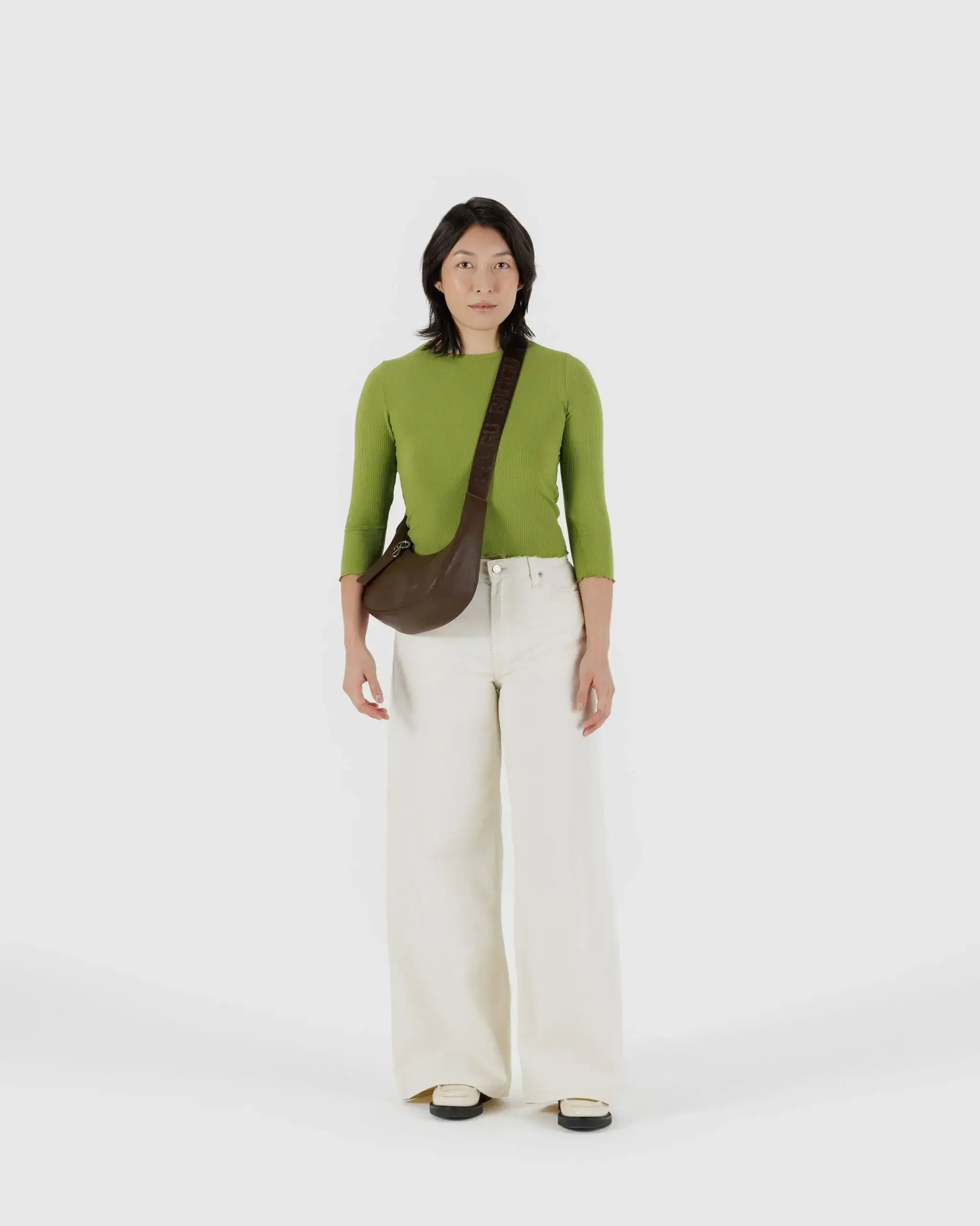 Small Recycled Leather Crescent Bag Brown - Image 2