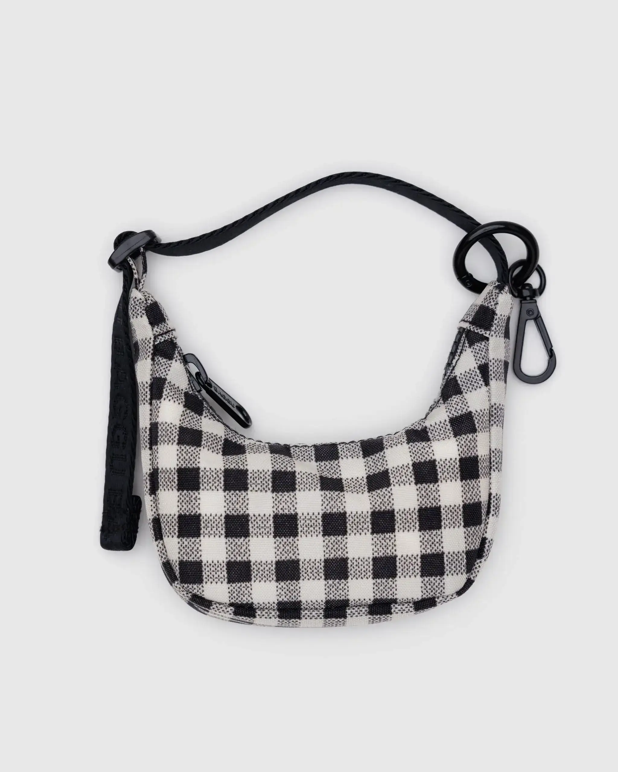 Crescent Bag Charm Black & White Gingham