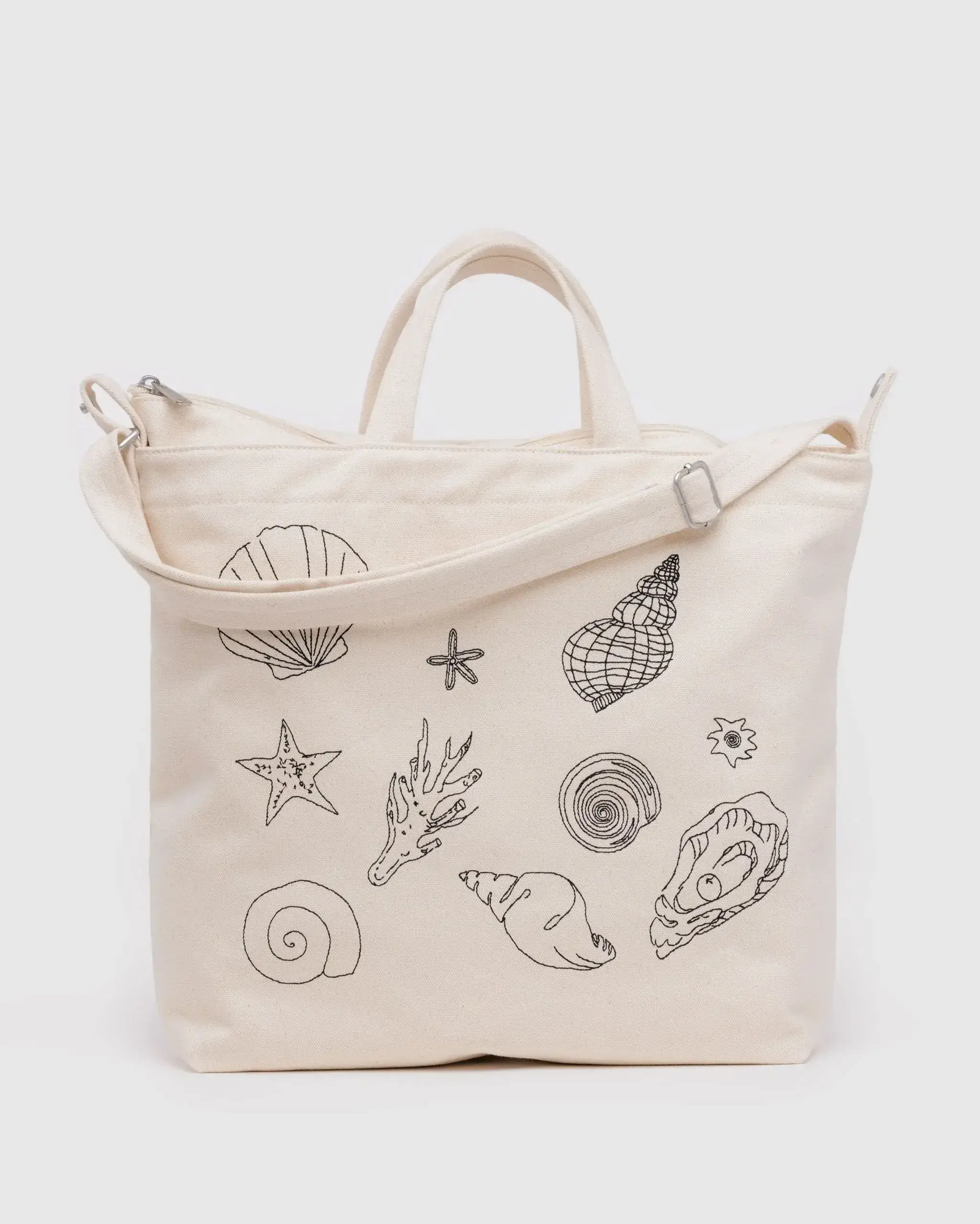 Horizontal Zip Duck Bag Embroidered Shells