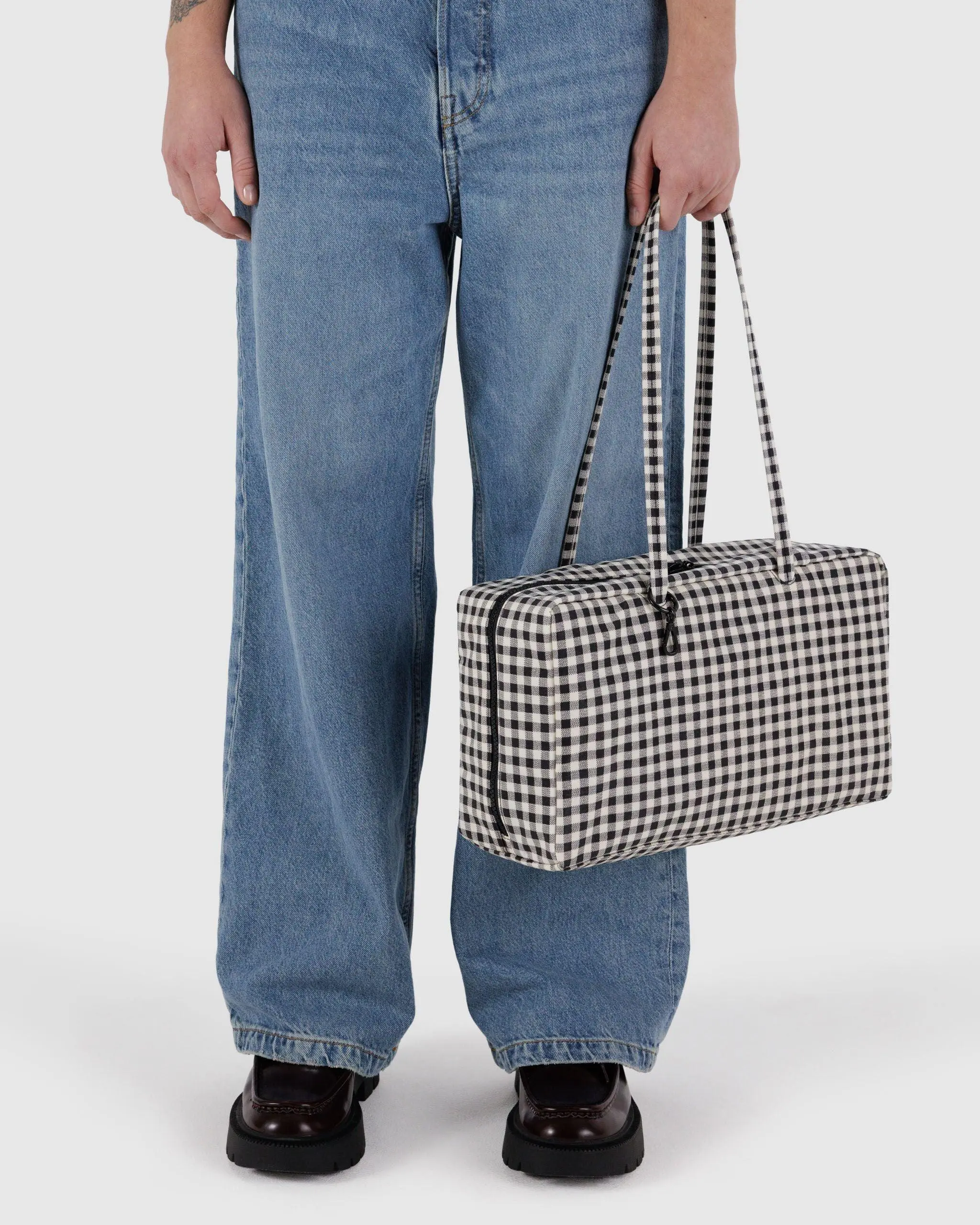 Medium Nylon Bowler Bag Black & White Gingham - Image 3