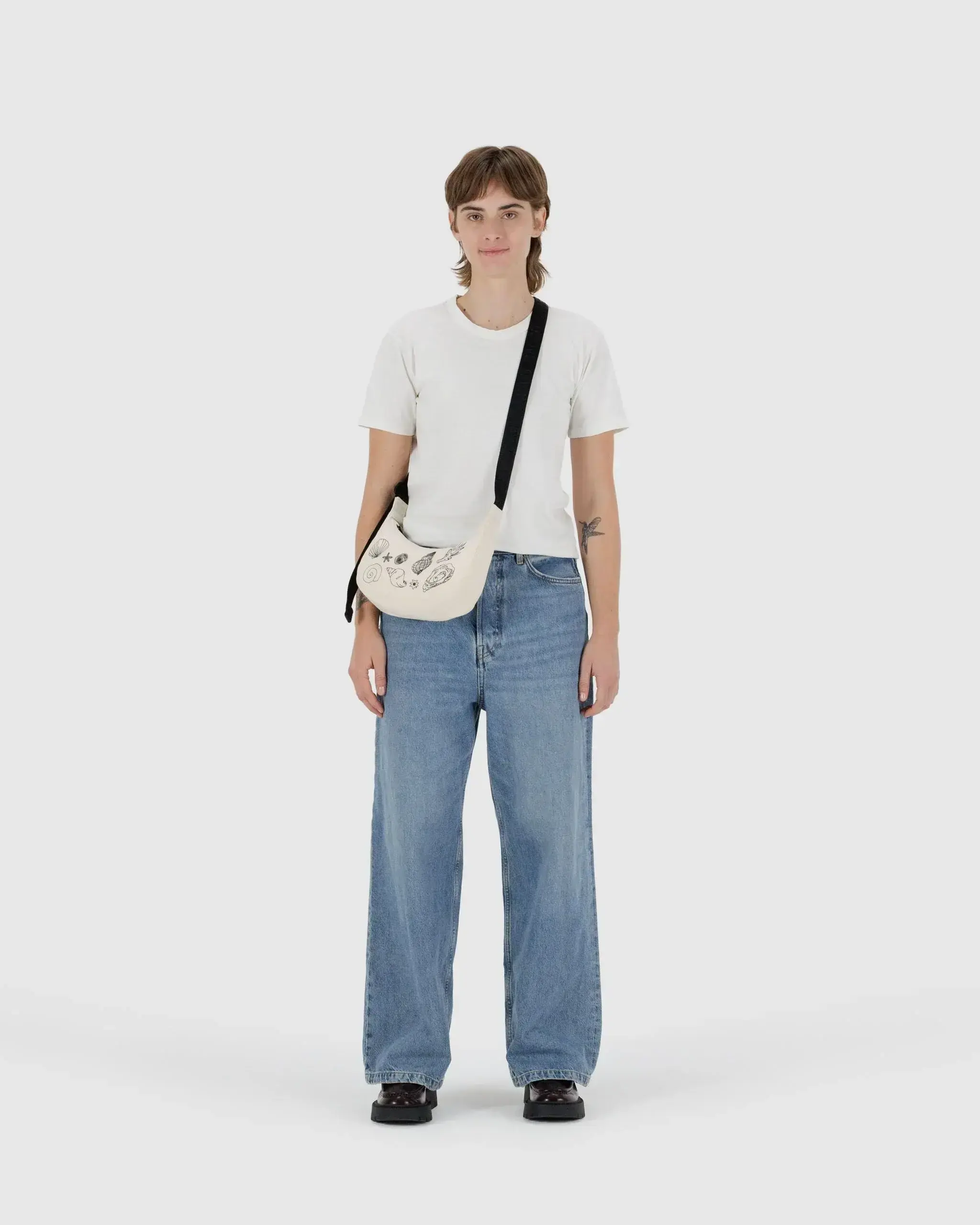 Small Nylon Crescent Bag Embroidered Shells - Image 2