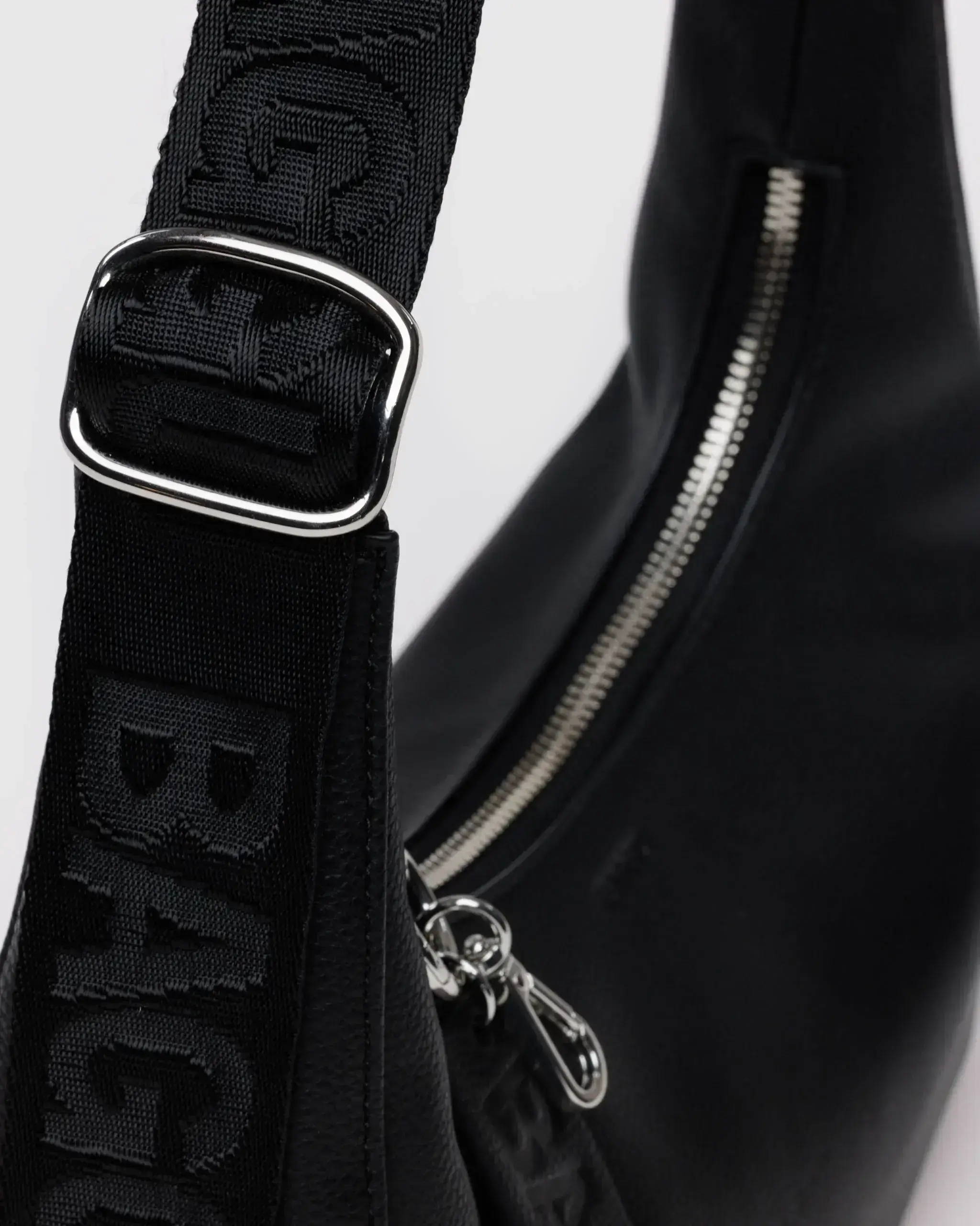 Small Recycled Leather Crescent Bag Black - Image 5