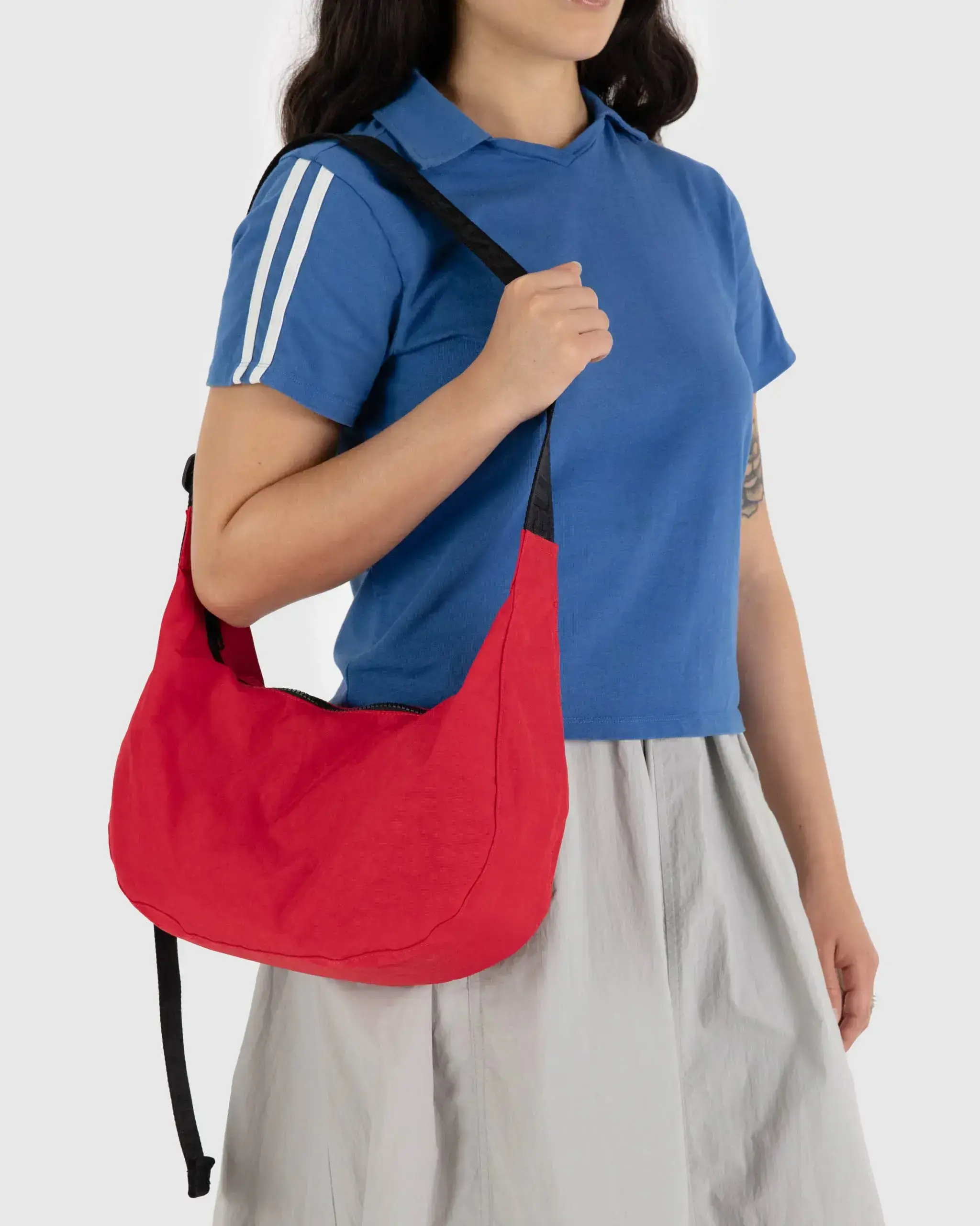 Medium Nylon Crescent Bag Candy Apple Black Strap - Image 3
