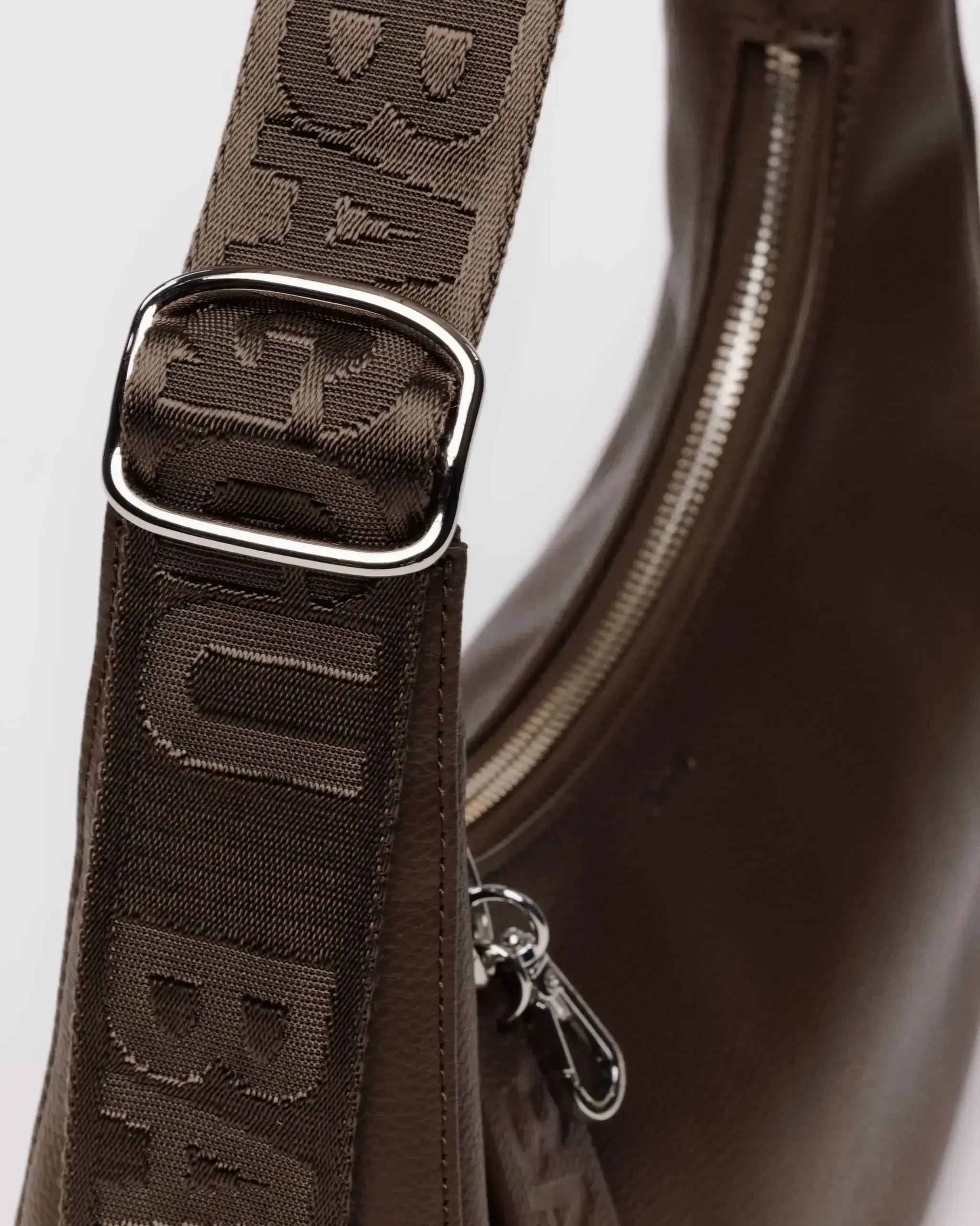 Small Recycled Leather Crescent Bag Brown - Image 5