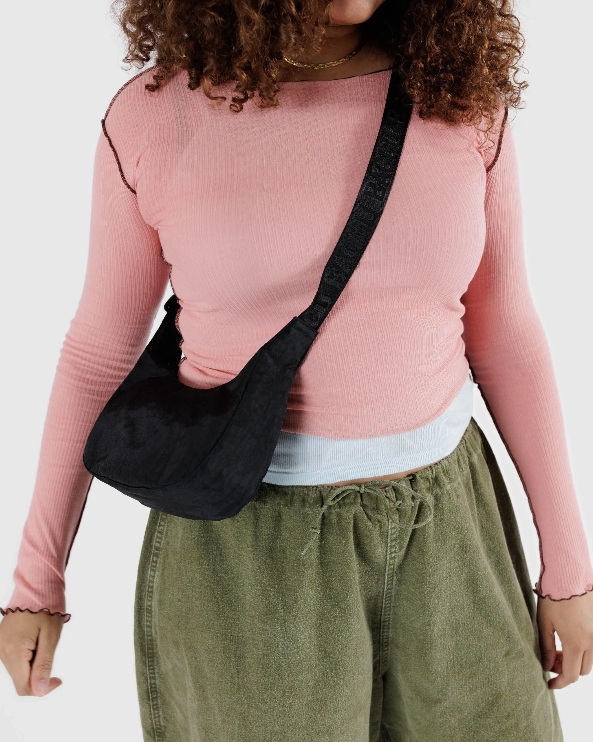 Small Nylon Crescent Bag Black 37" - Image 3