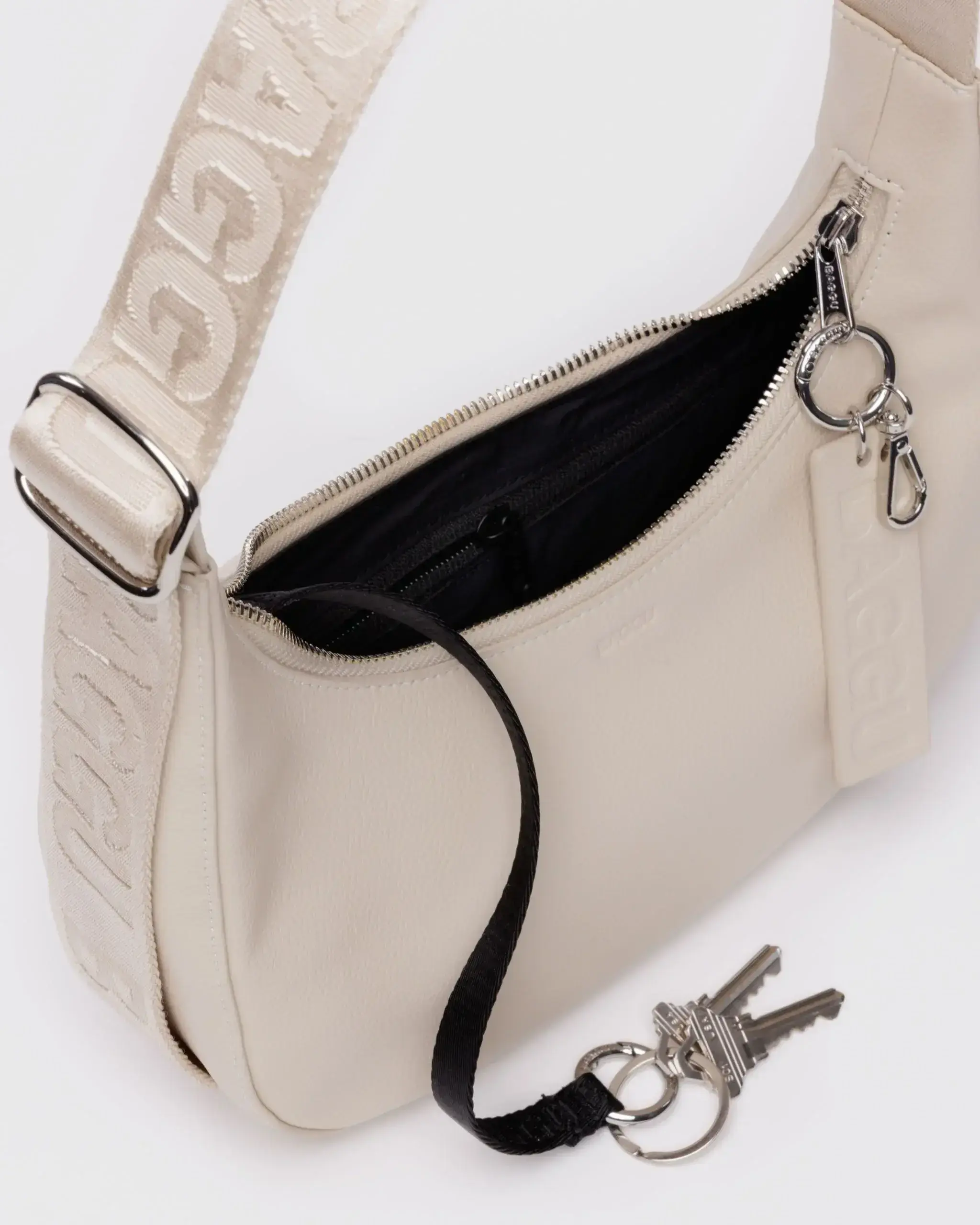 Small Recycled Leather Crescent Bag Stone - Image 4