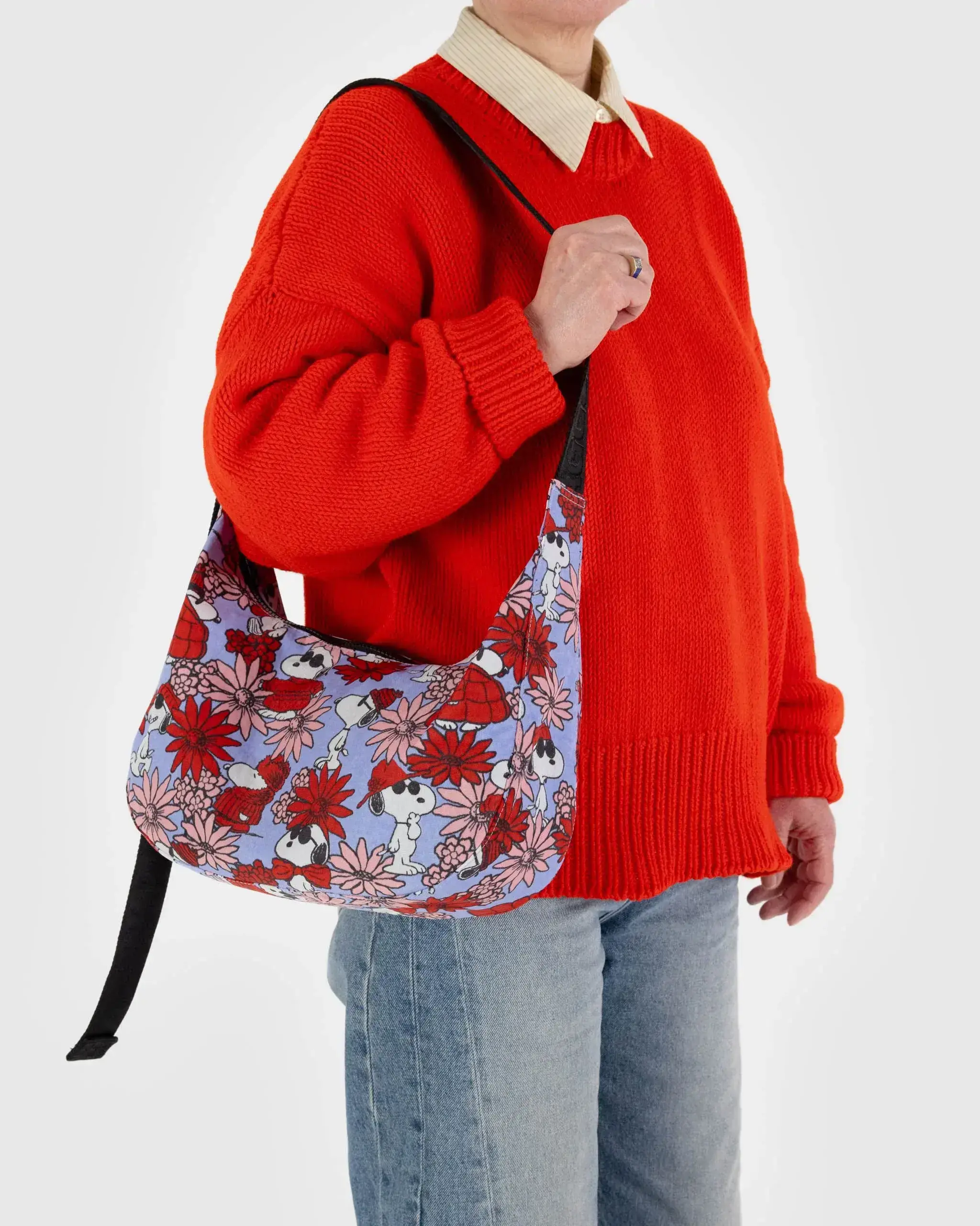 Medium Nylon Crescent Bag Floral Snoopy - Image 3
