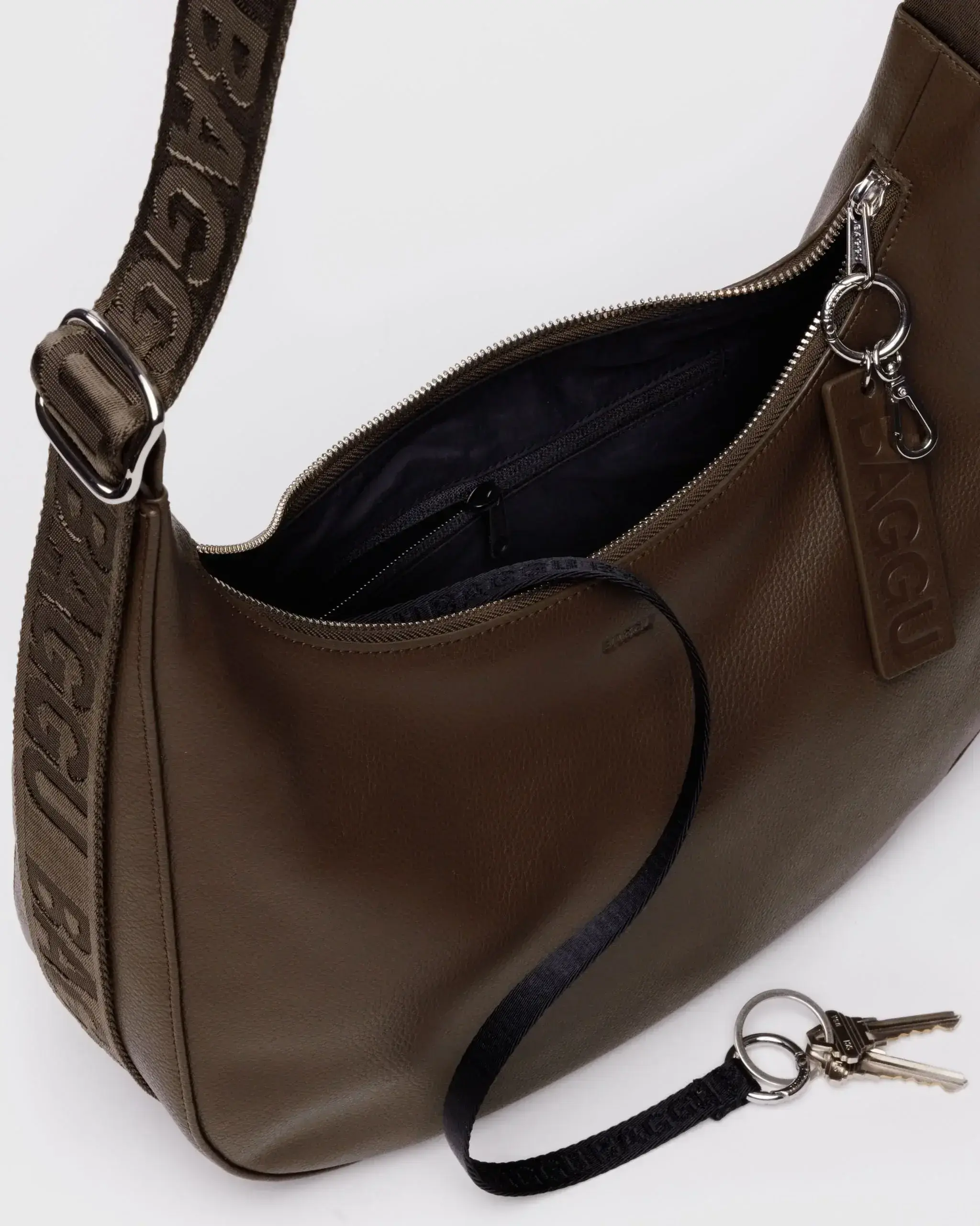 Medium Recycled Leather Crescent Bag Brown - Image 4