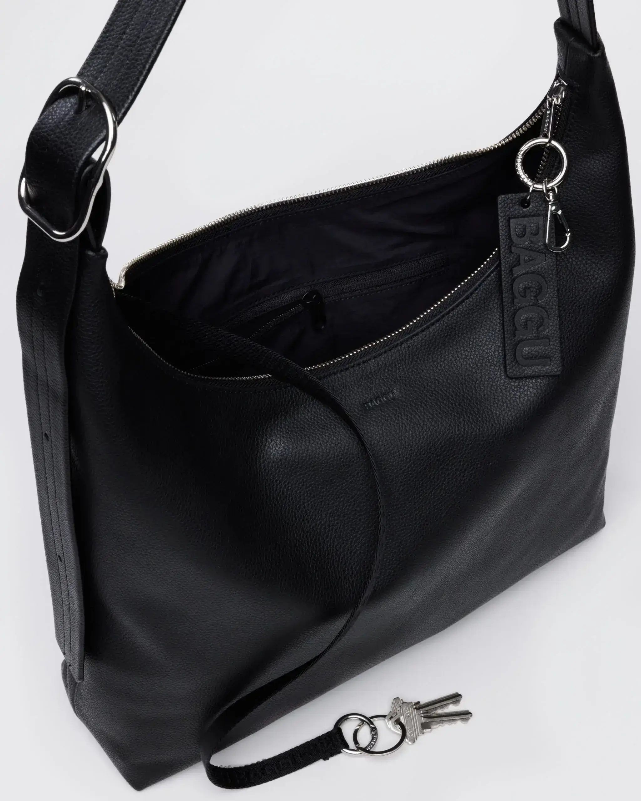 Recycled Leather Shoulder Bag Black - Image 4