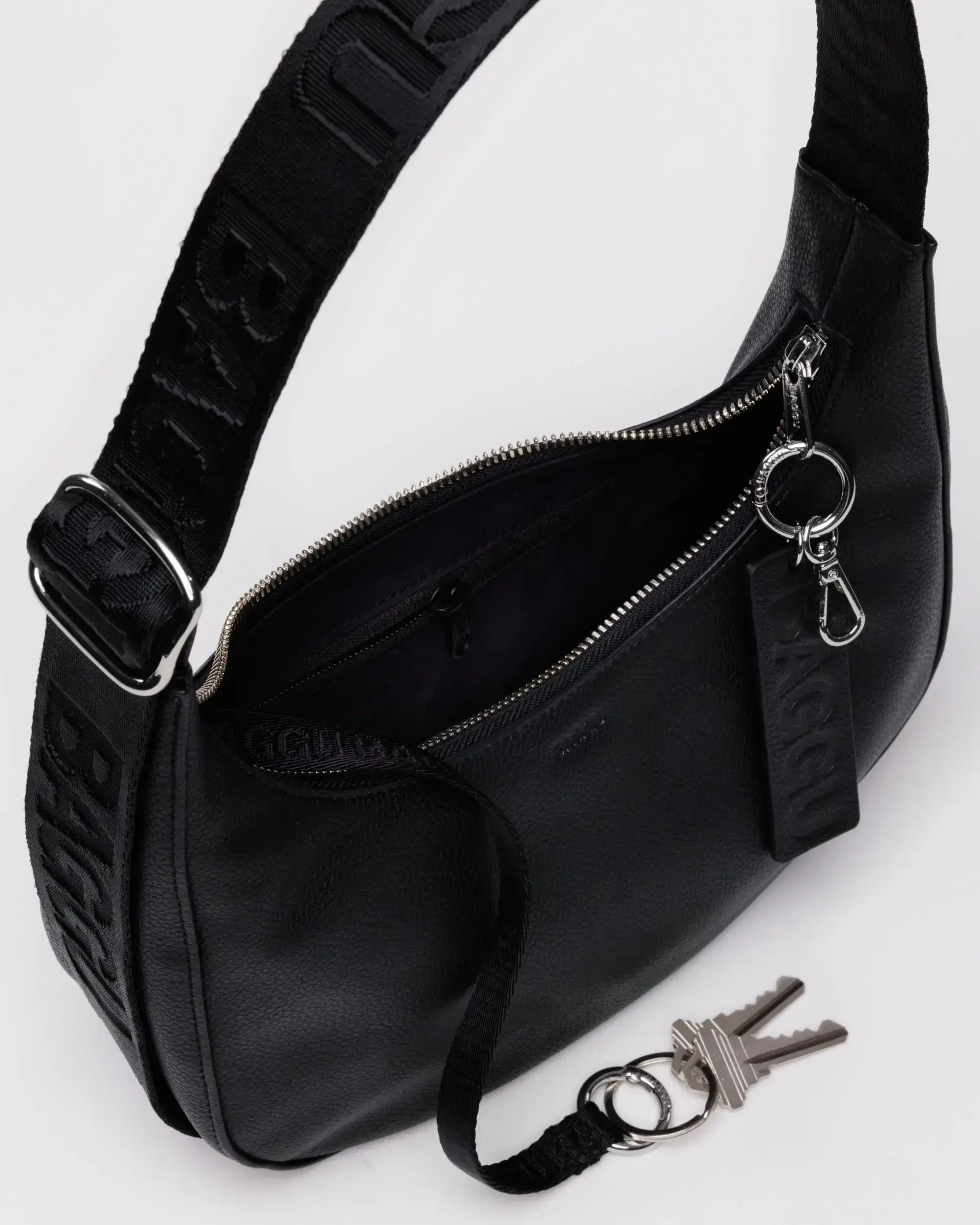 Small Recycled Leather Crescent Bag Black - Image 4