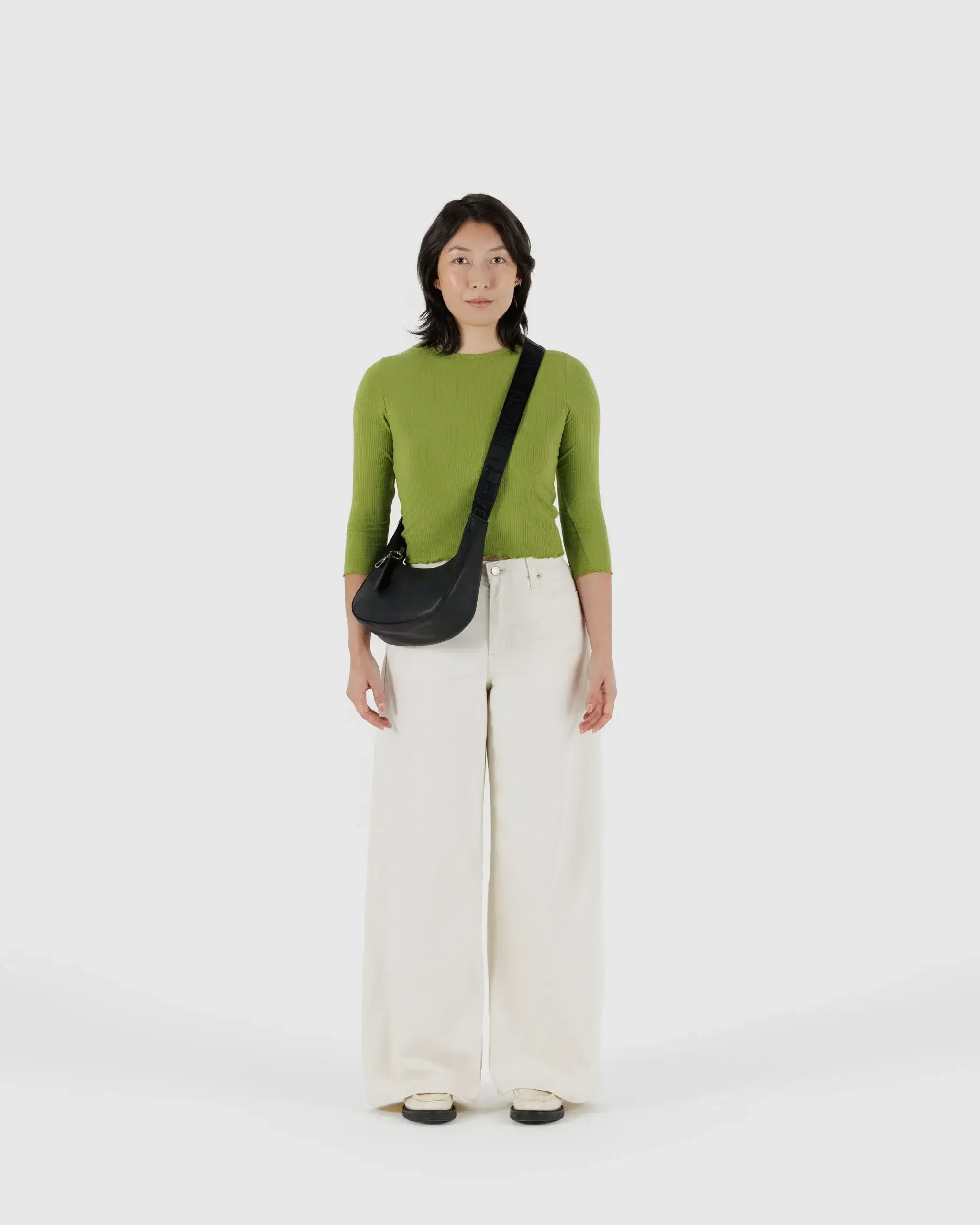 Small Recycled Leather Crescent Bag Black - Image 2