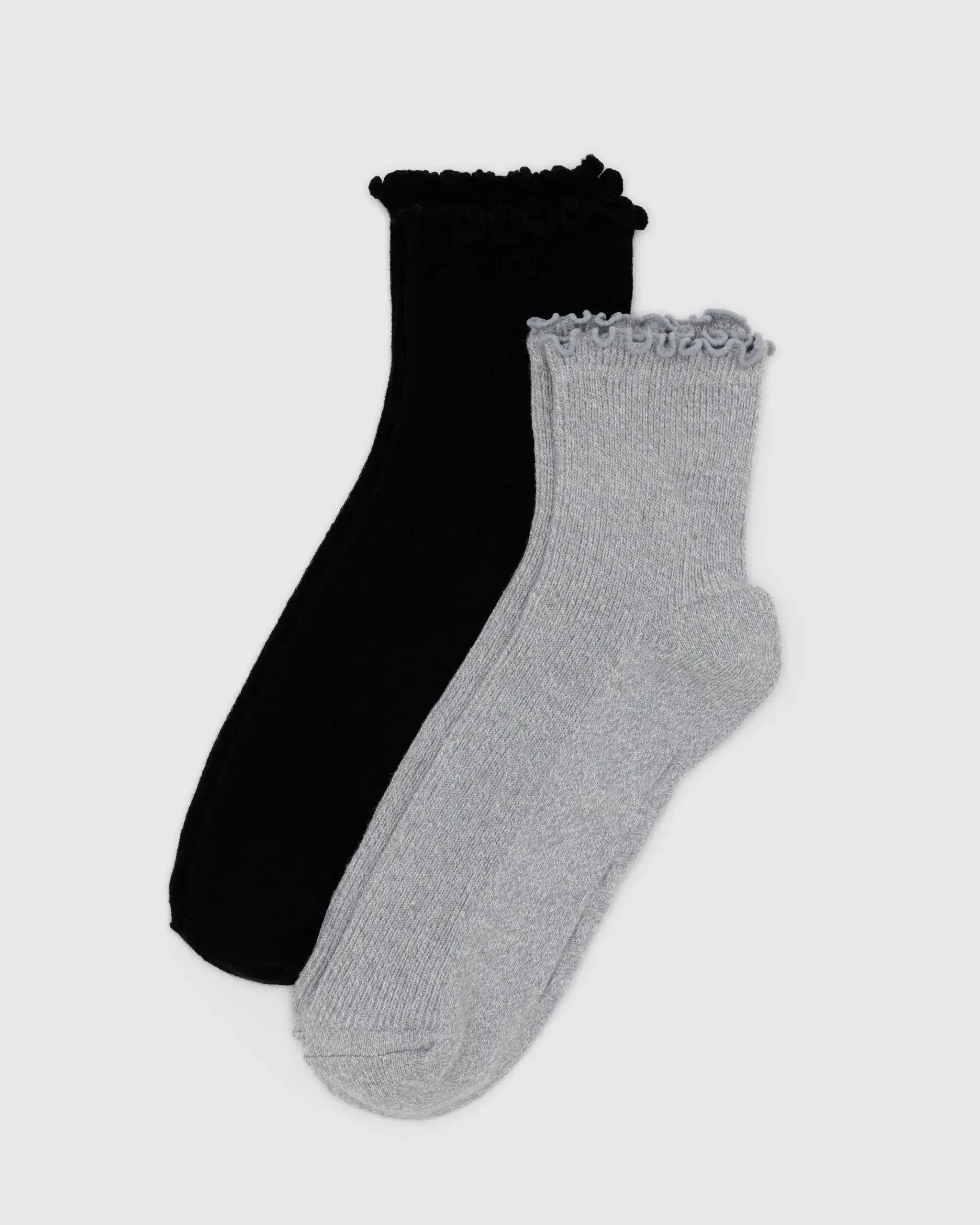 Lettuce Edge Sock Set of 2 Heather Grey & Black