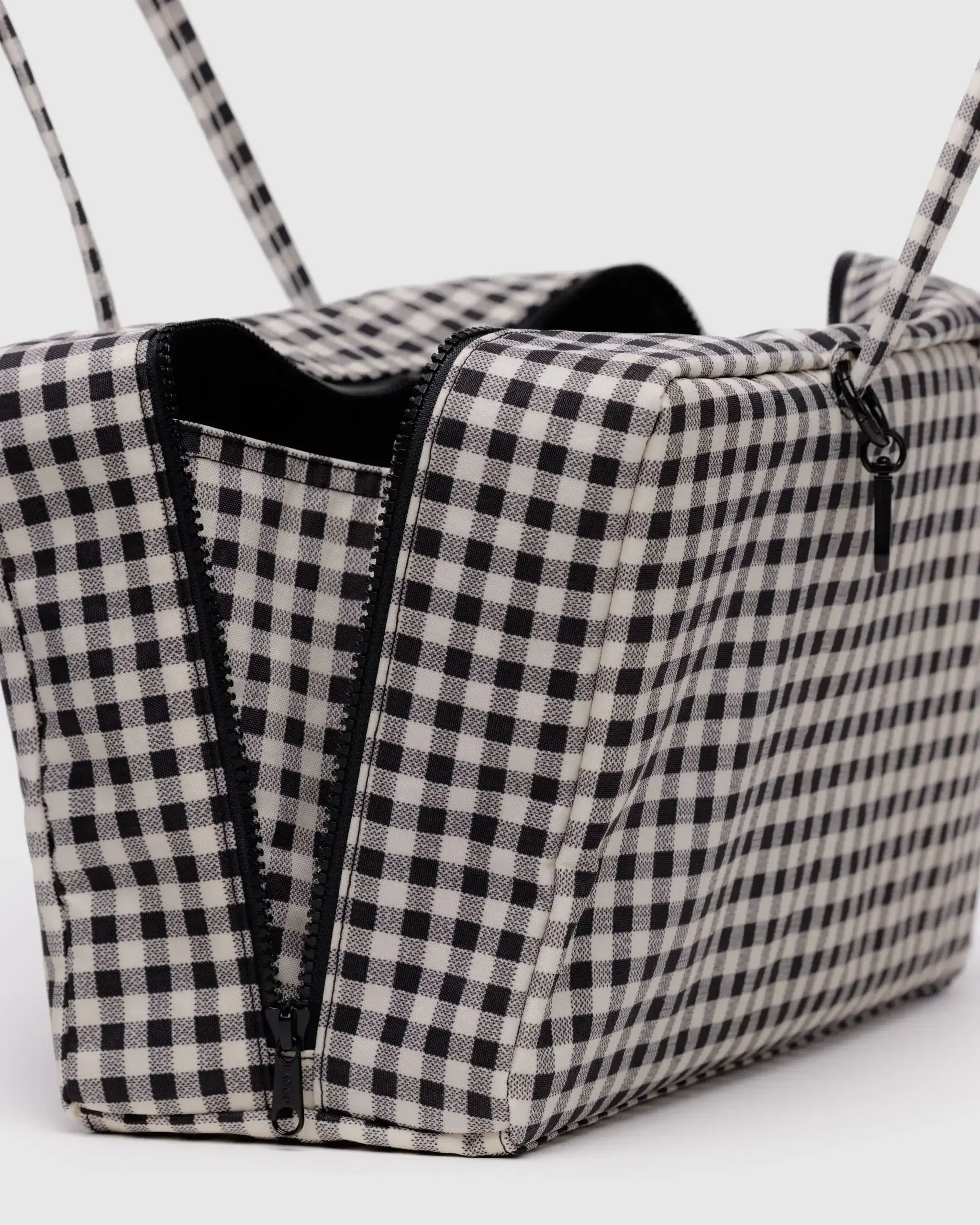 Medium Nylon Bowler Bag Black & White Gingham - Image 4