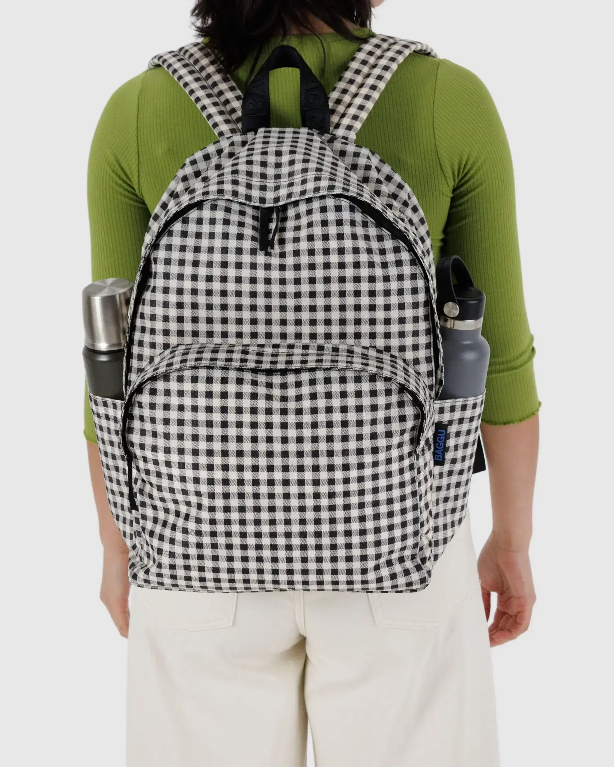 Large Nylon Backpack Black & White Gingham - Image 3