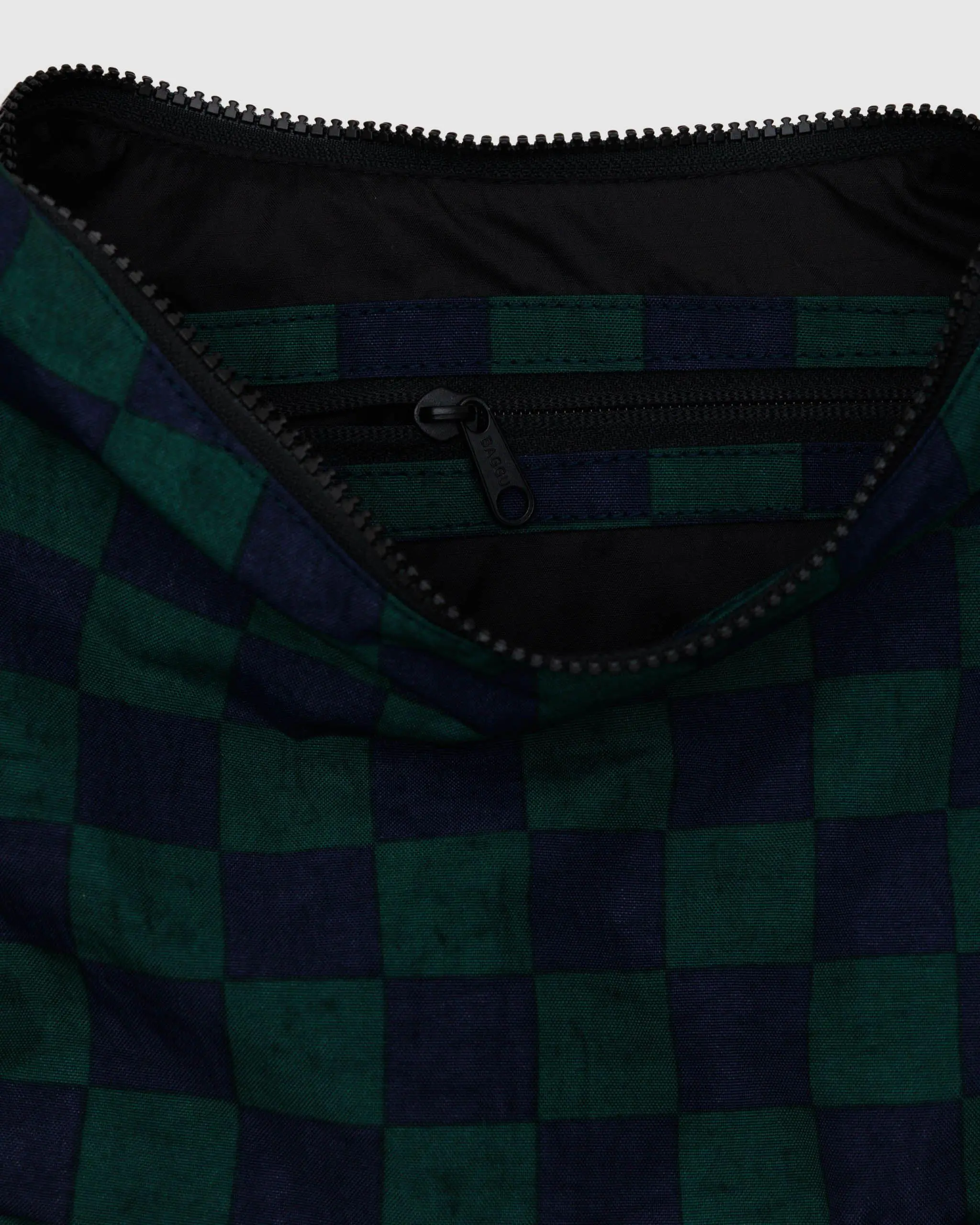 Medium Nylon Crescent Bag Navy Green Check - Image 4