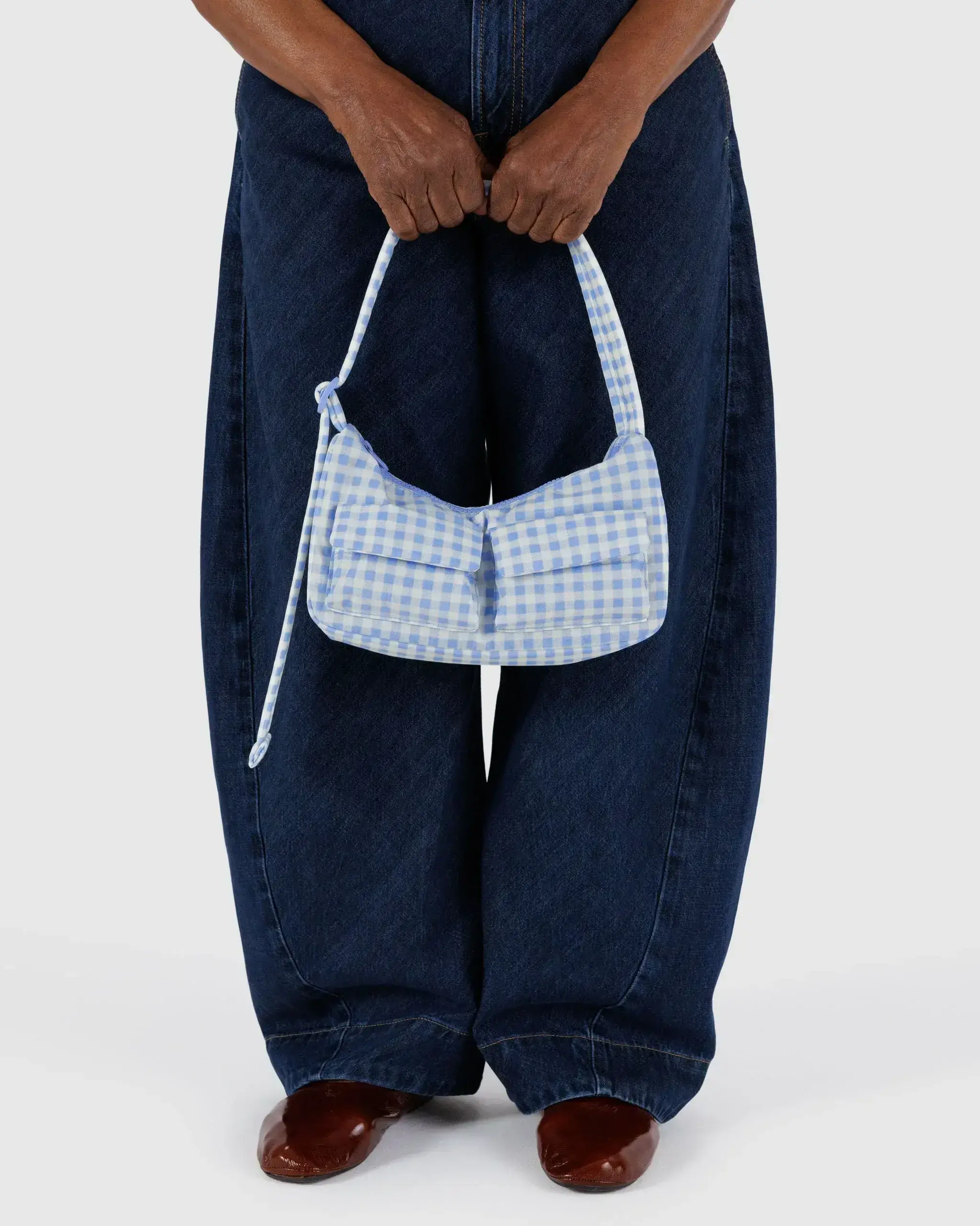 Cargo Shoulder Bag Light Blue Gingham - Image 3