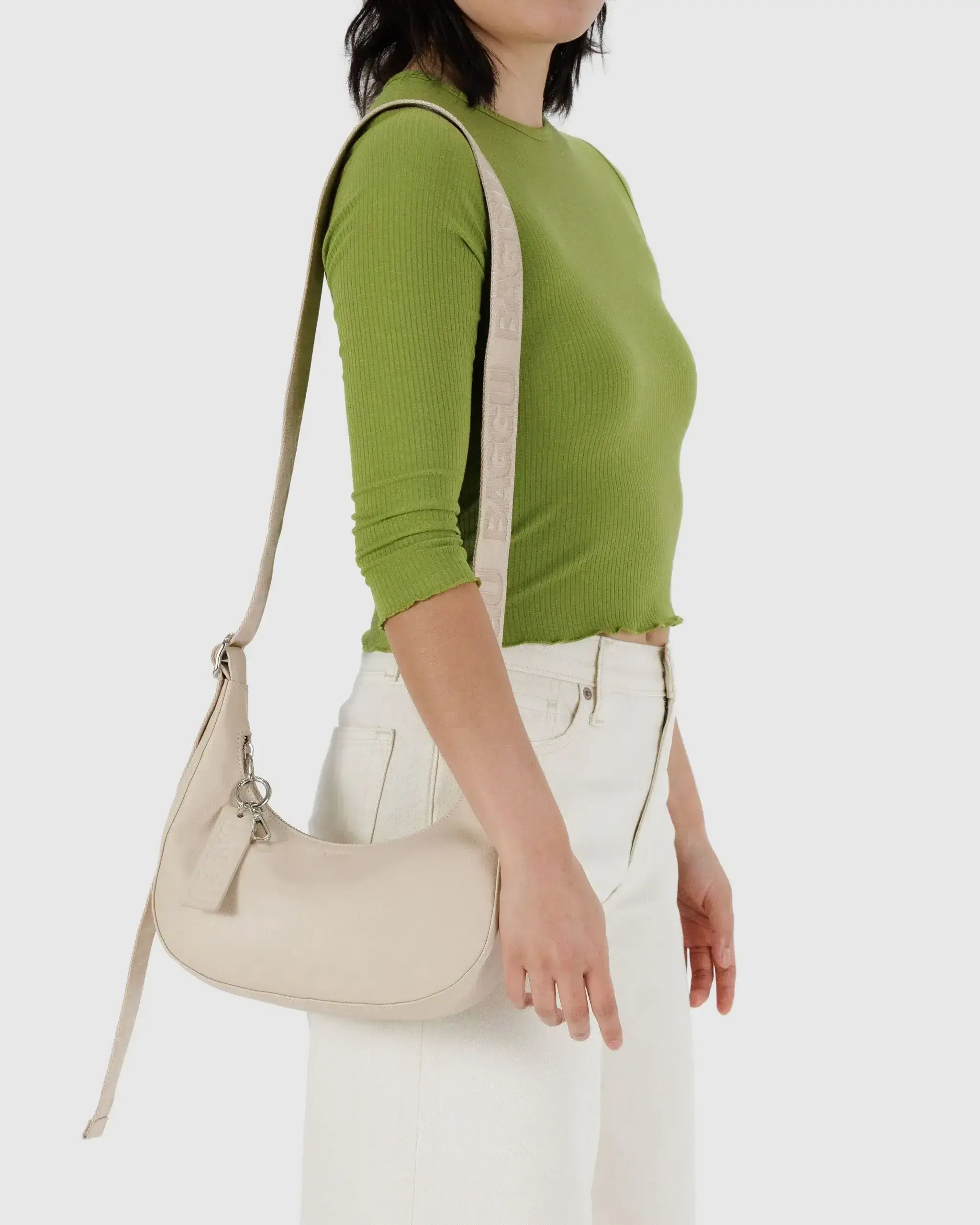 Small Recycled Leather Crescent Bag Stone - Image 3
