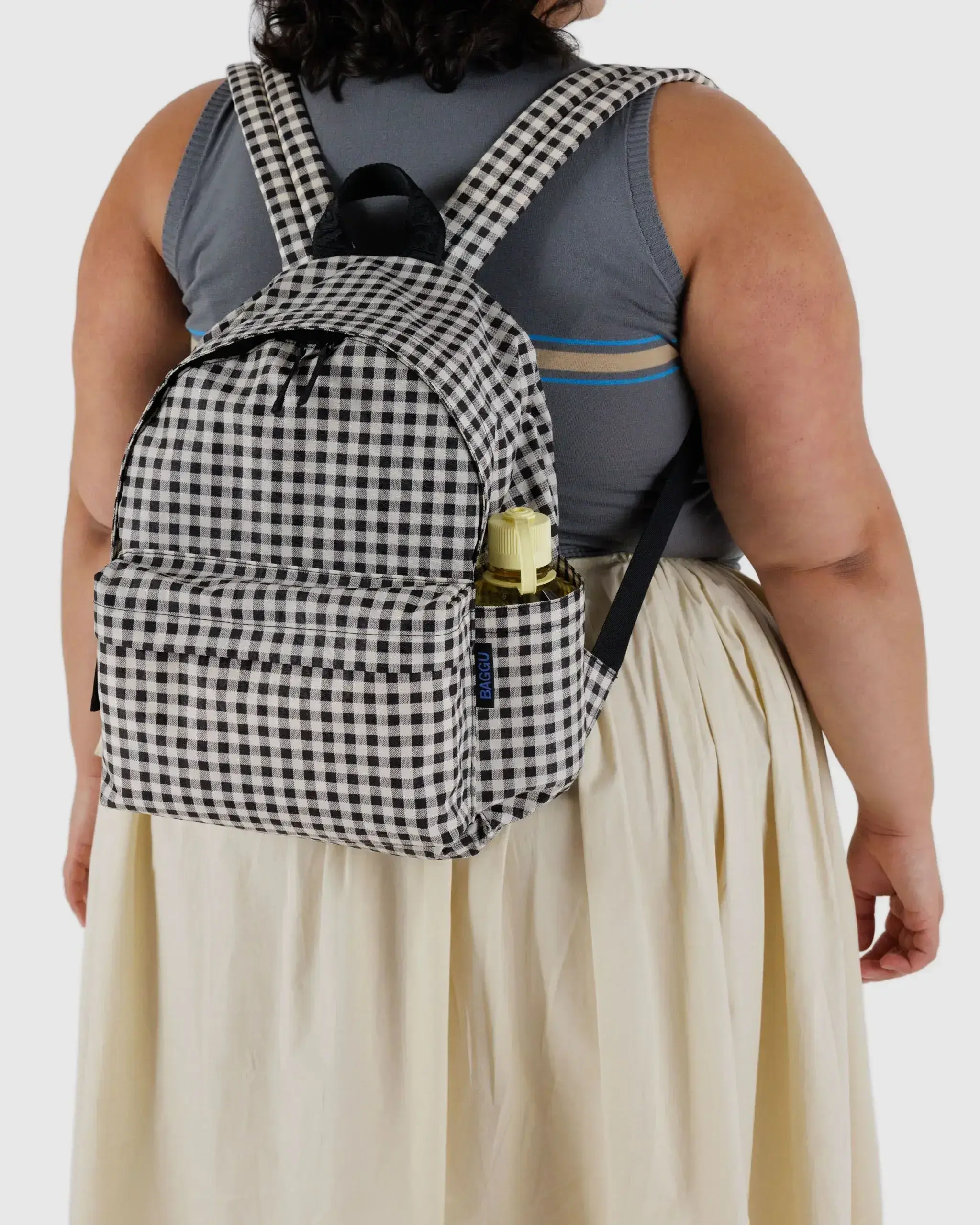 Medium Nylon Backpack Black & White Gingham - Image 3