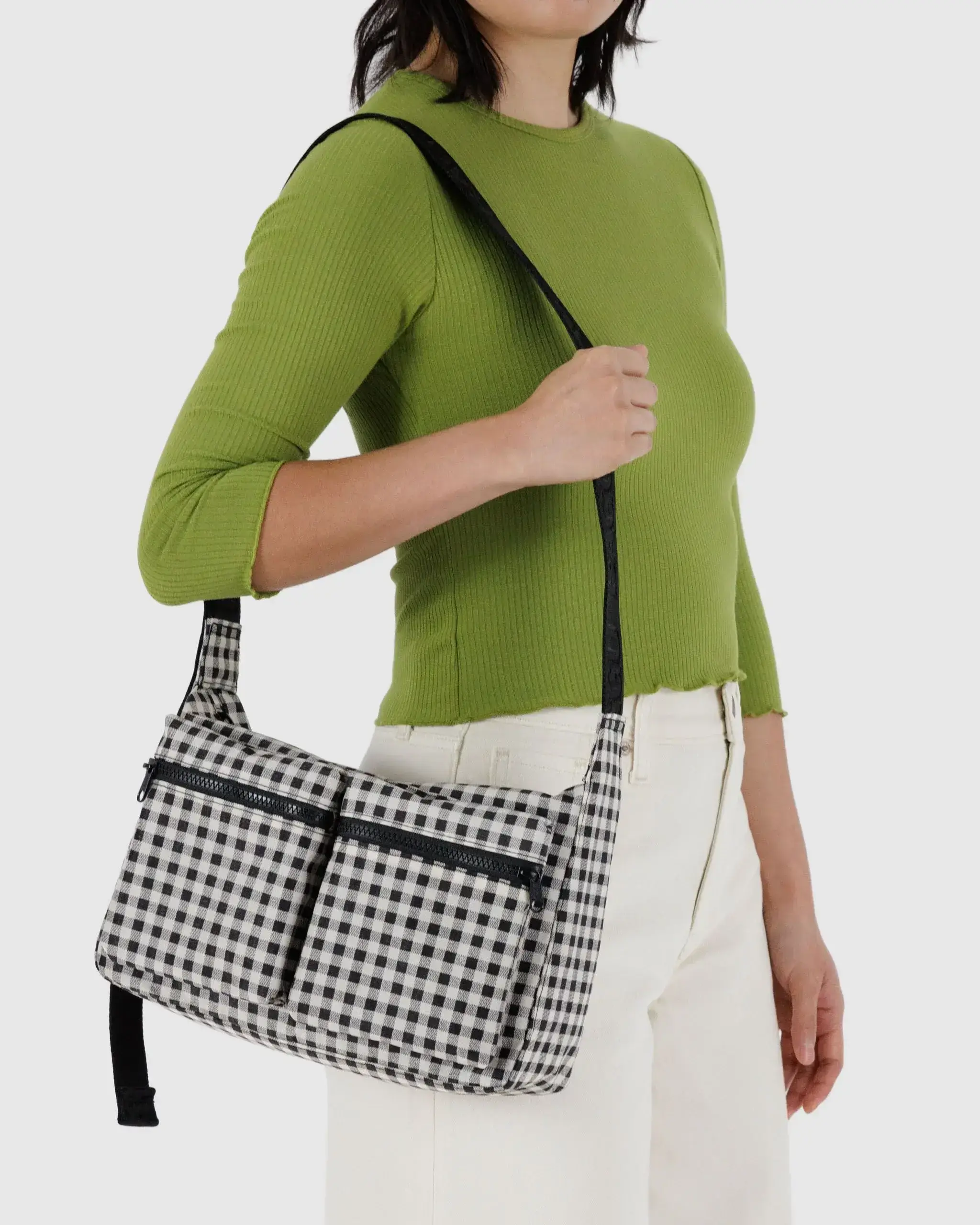 Medium Cargo Crossbody Black & White Gingham - Image 3