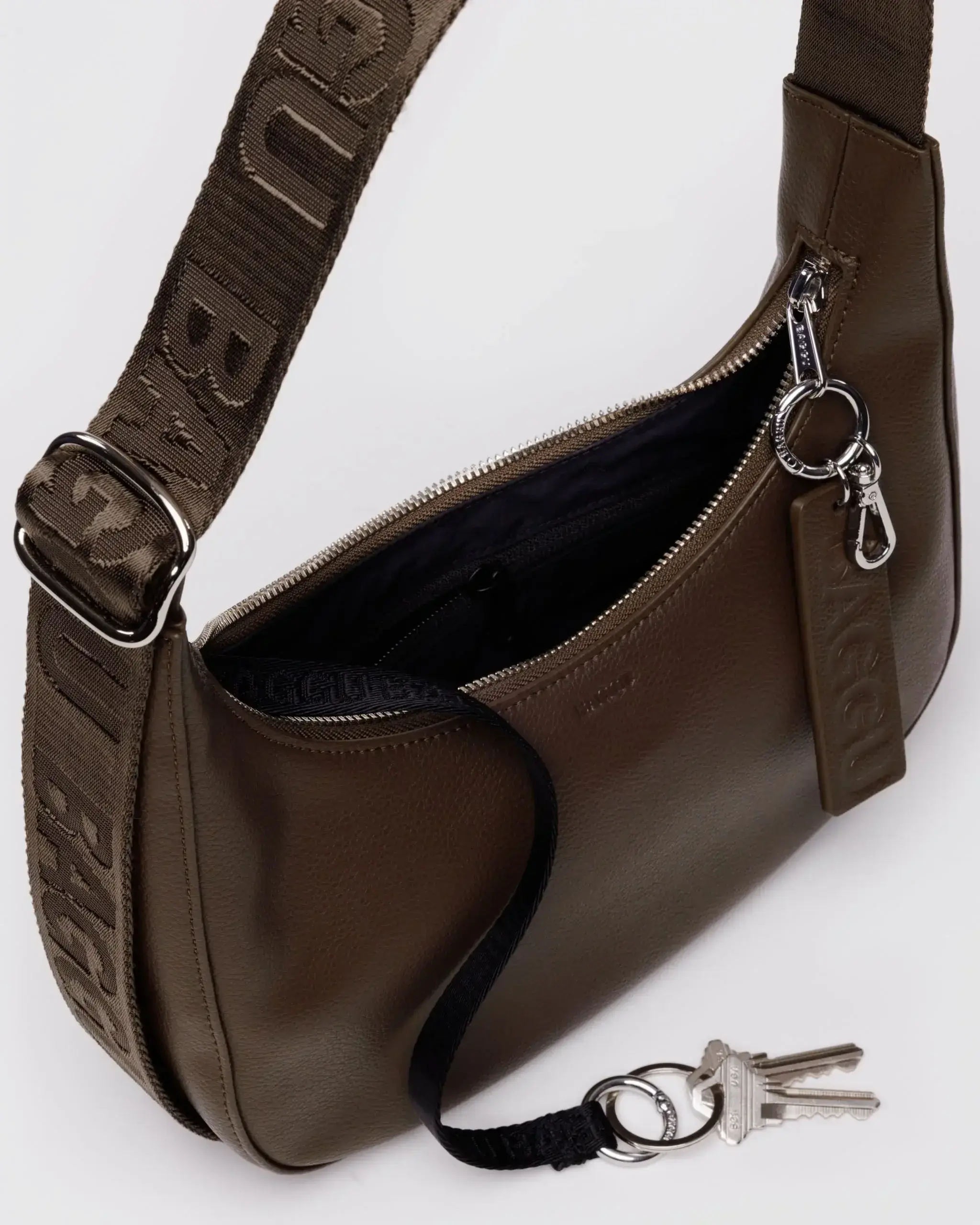 Small Recycled Leather Crescent Bag Brown - Image 4