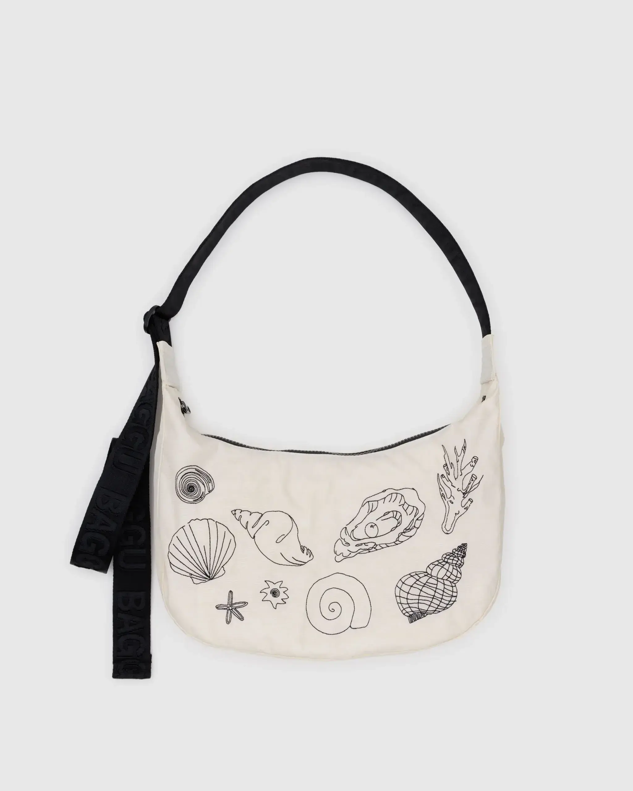 Medium Nylon Crescent Bag Embroidered Shells