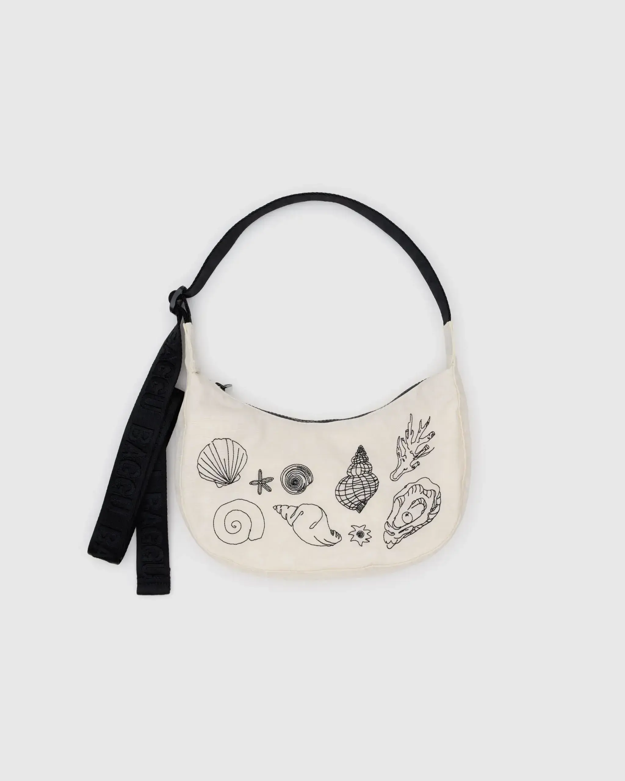 Small Nylon Crescent Bag Embroidered Shells