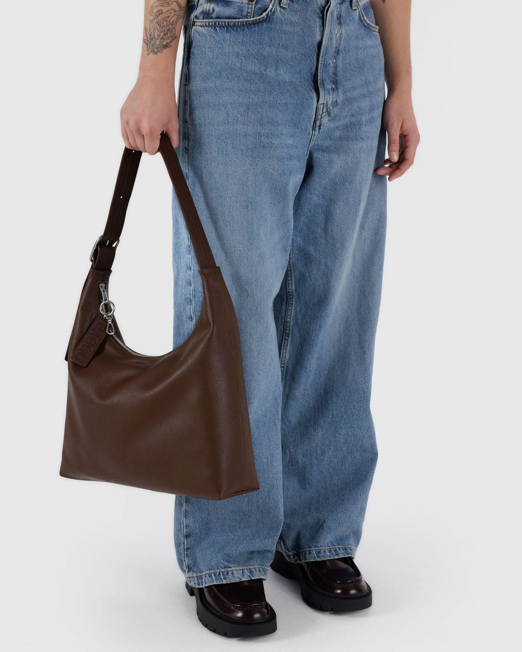 Recycled Leather Shoulder Bag Brown - Image 3
