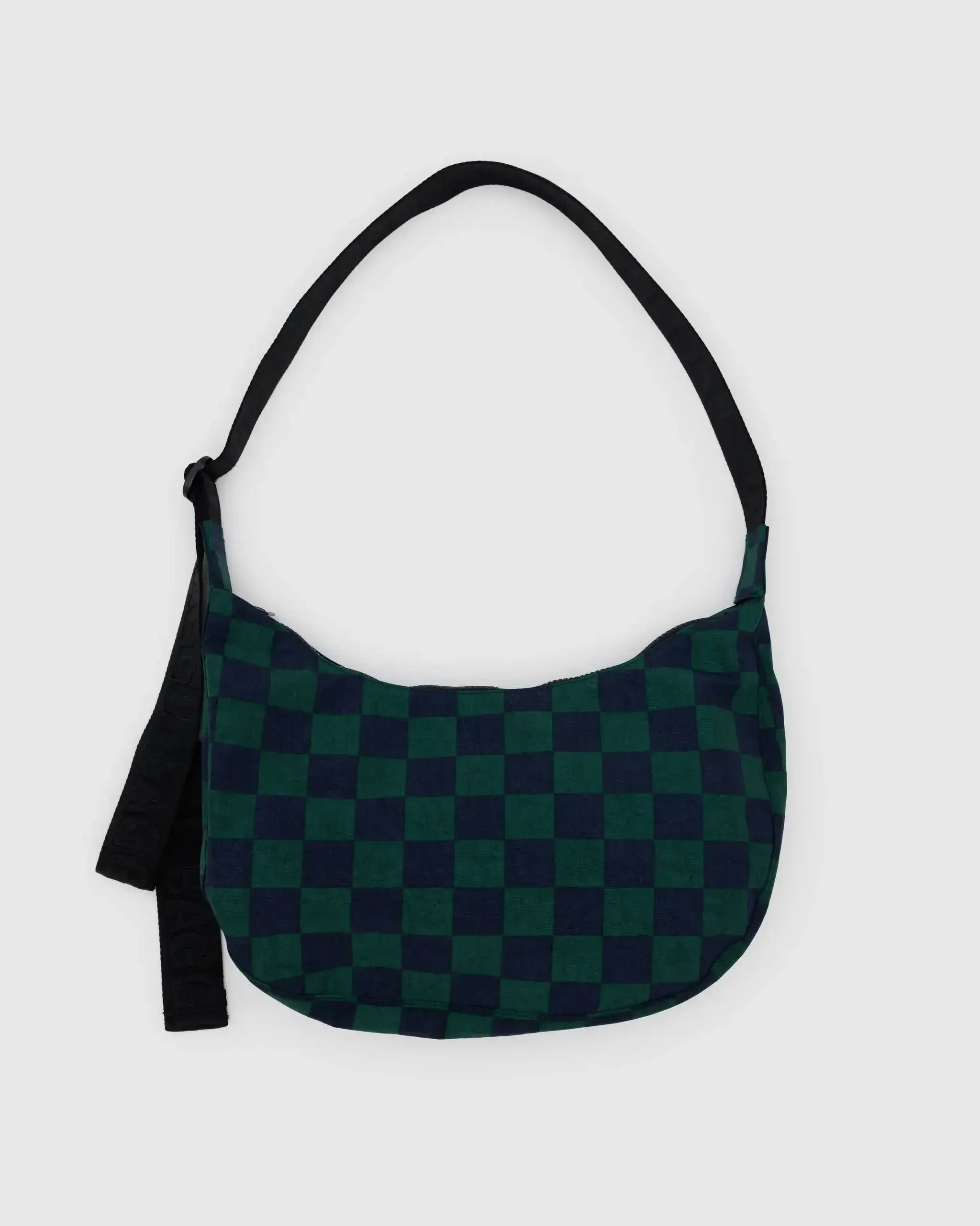 Medium Nylon Crescent Bag Navy Green Check