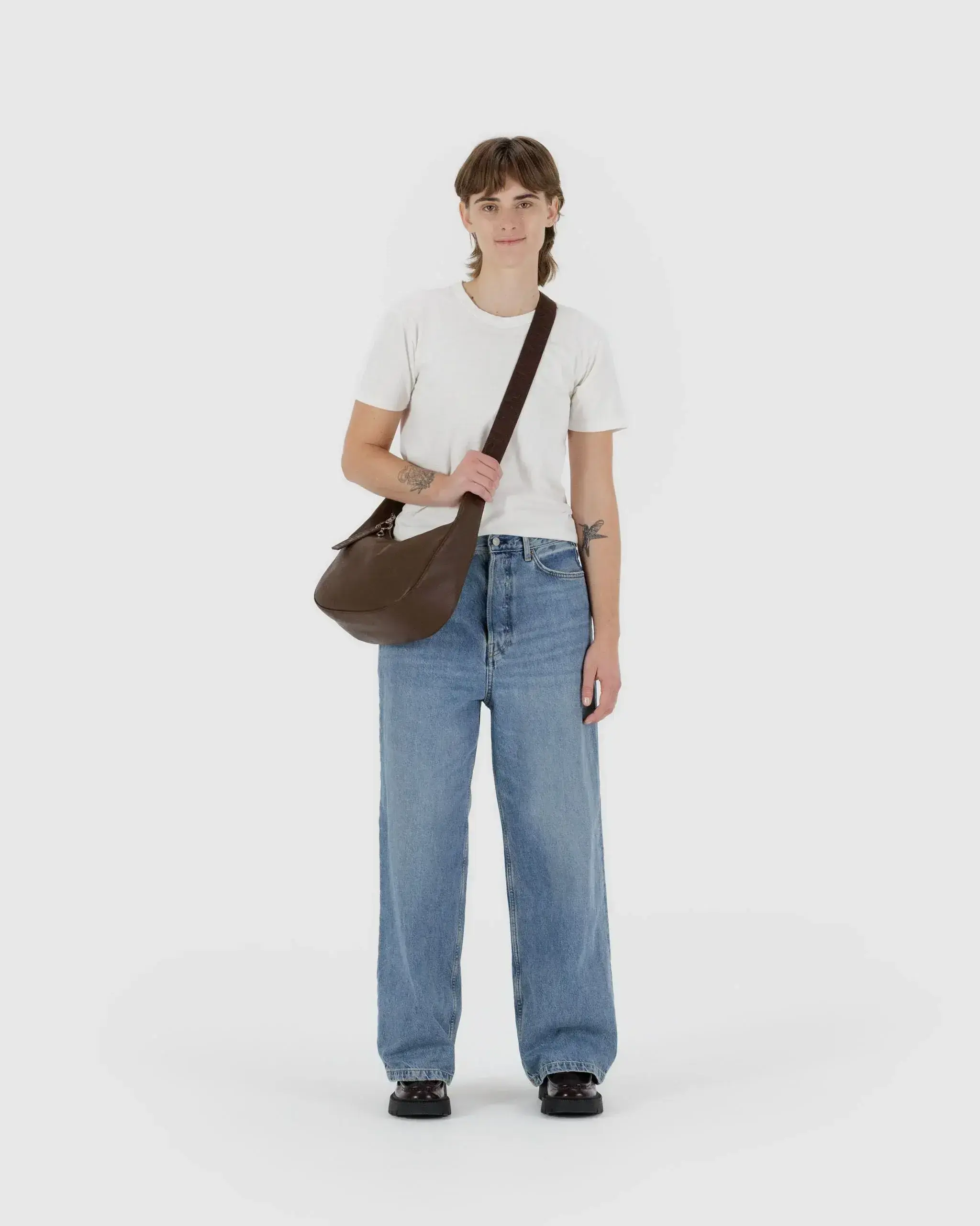 Medium Recycled Leather Crescent Bag Brown - Image 2