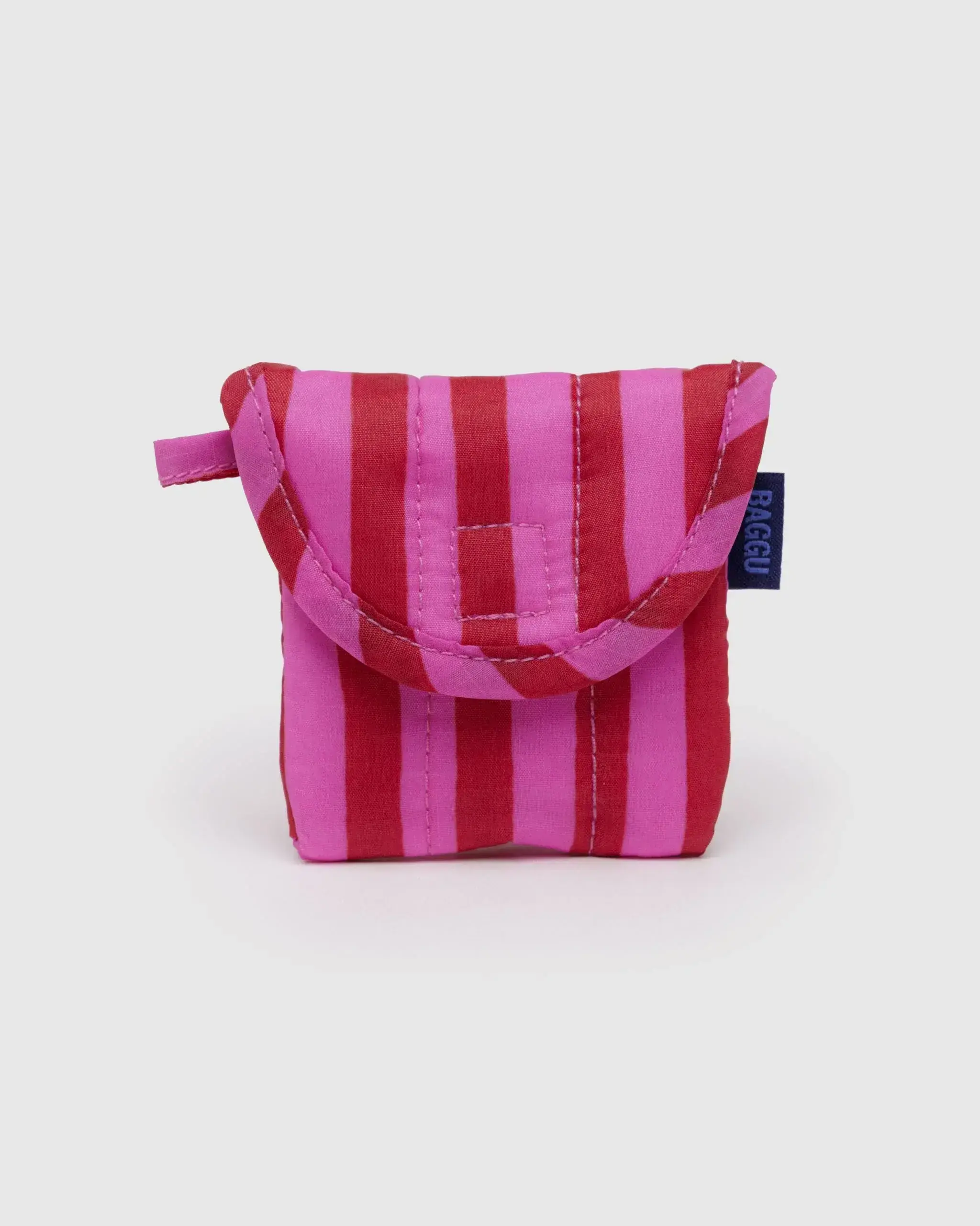 Puffy Earbuds Case Pink & Red Painted Stripe