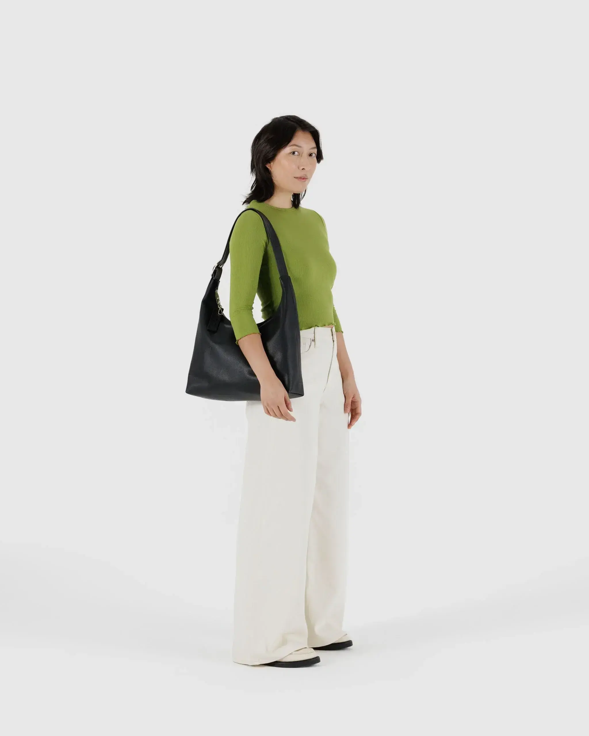 Recycled Leather Shoulder Bag Black - Image 2