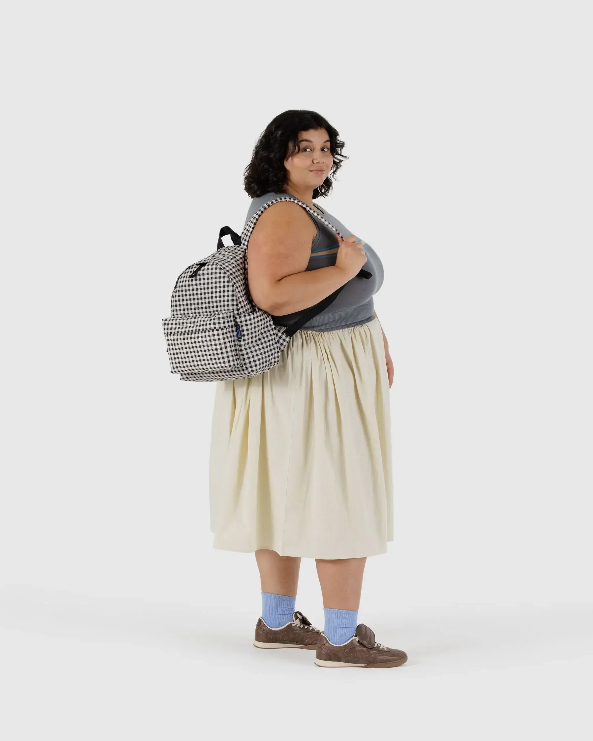 Medium Nylon Backpack Black & White Gingham - Image 2