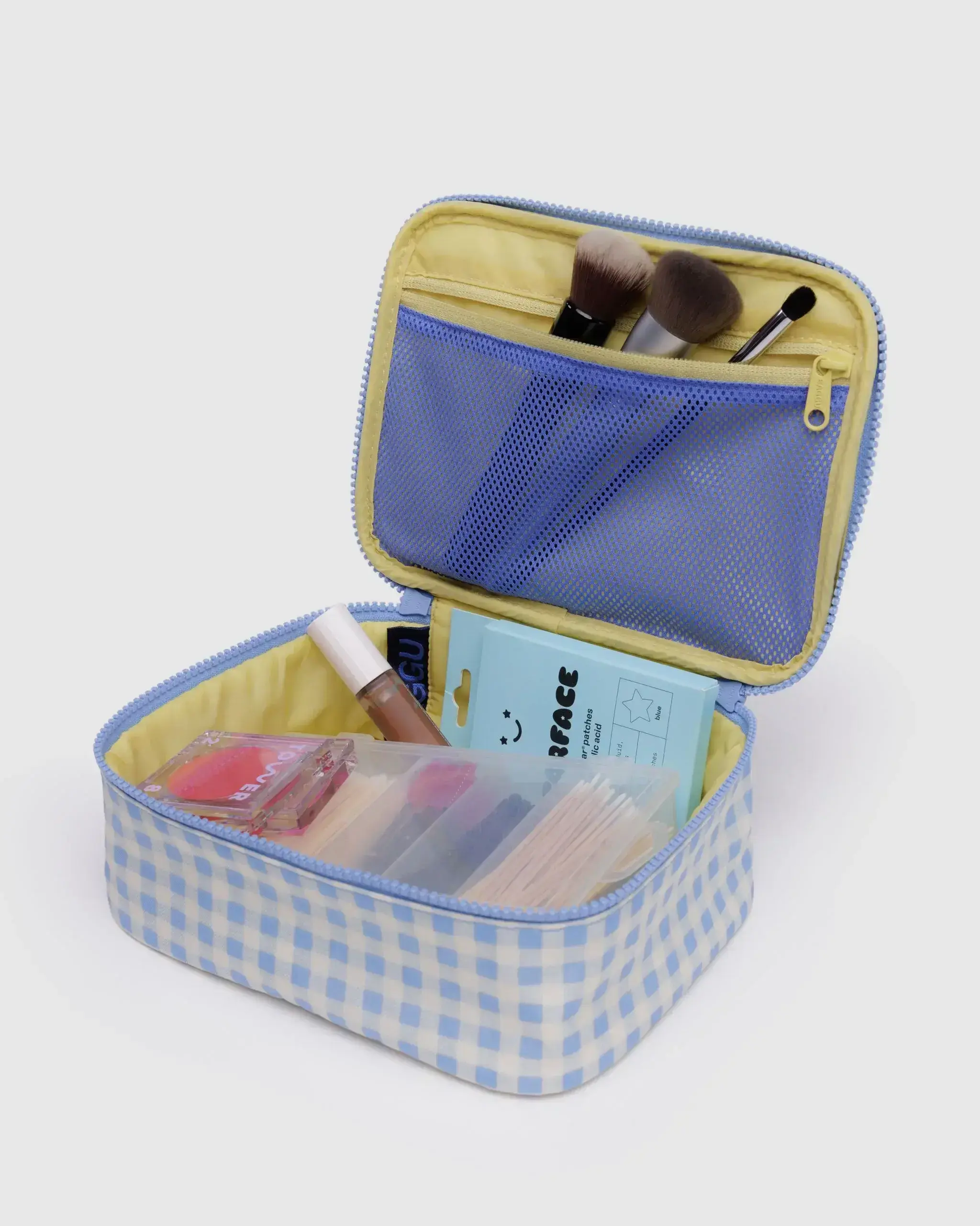 Small Cosmetic Case Light Blue Gingham - Image 2