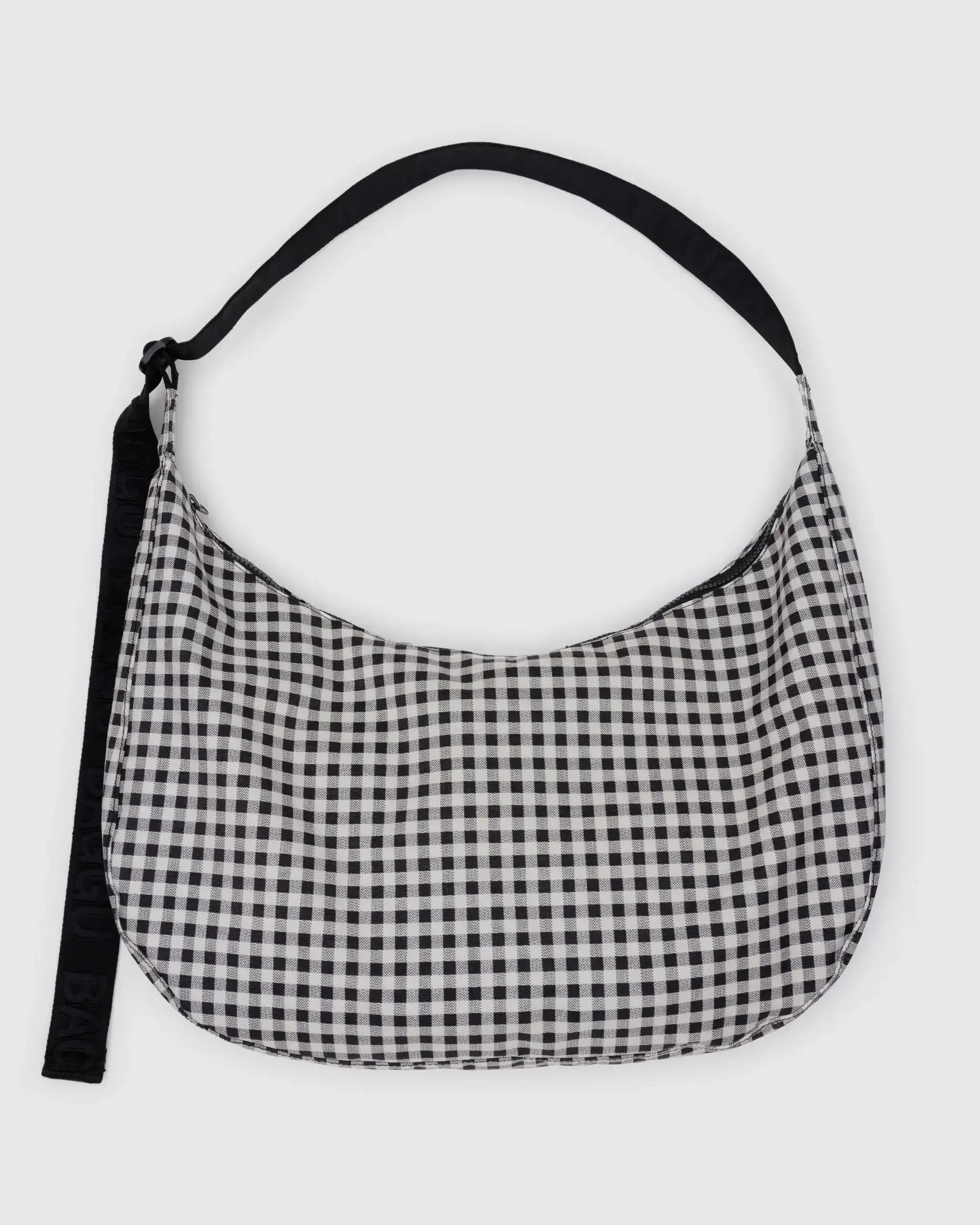 Large Nylon Crescent Bag Black & White Gingham
