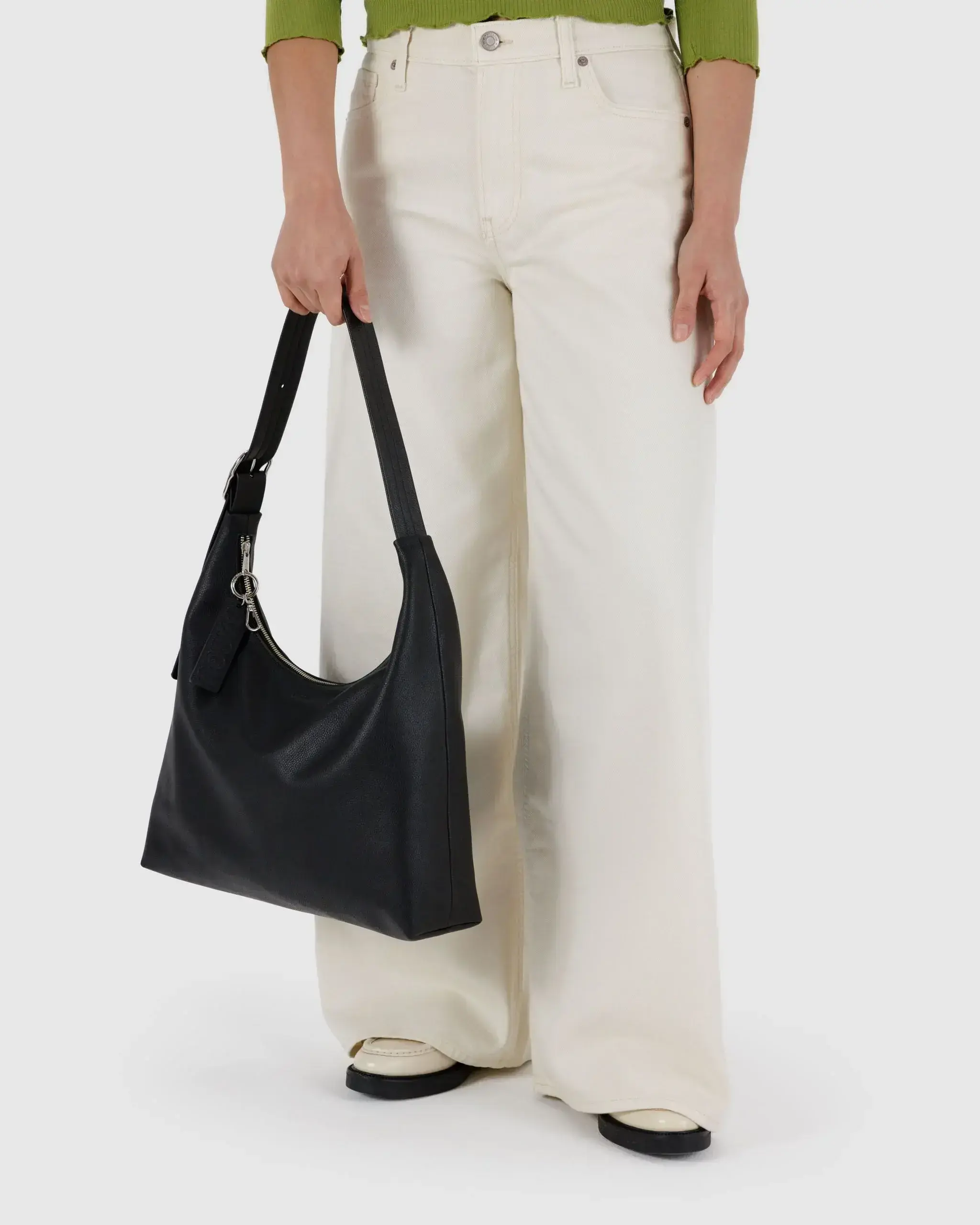 Recycled Leather Shoulder Bag Black - Image 3