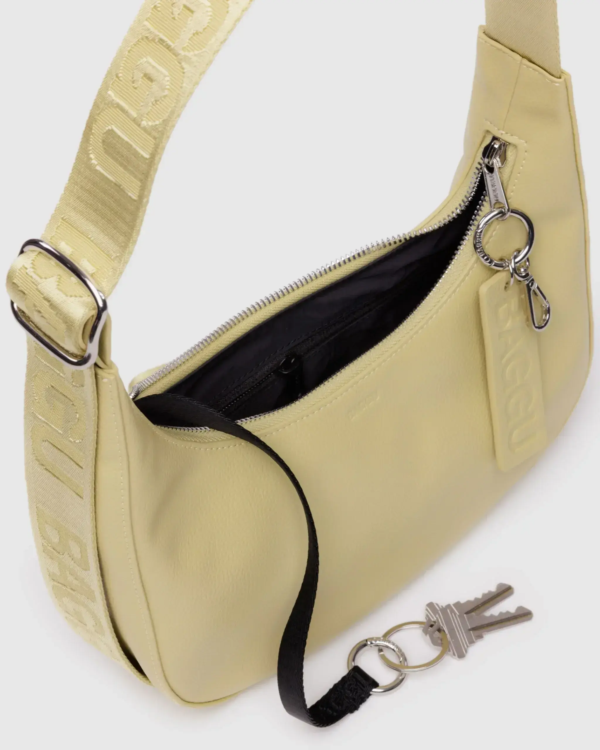Small Recycled Leather Crescent Bag Straw - Image 4