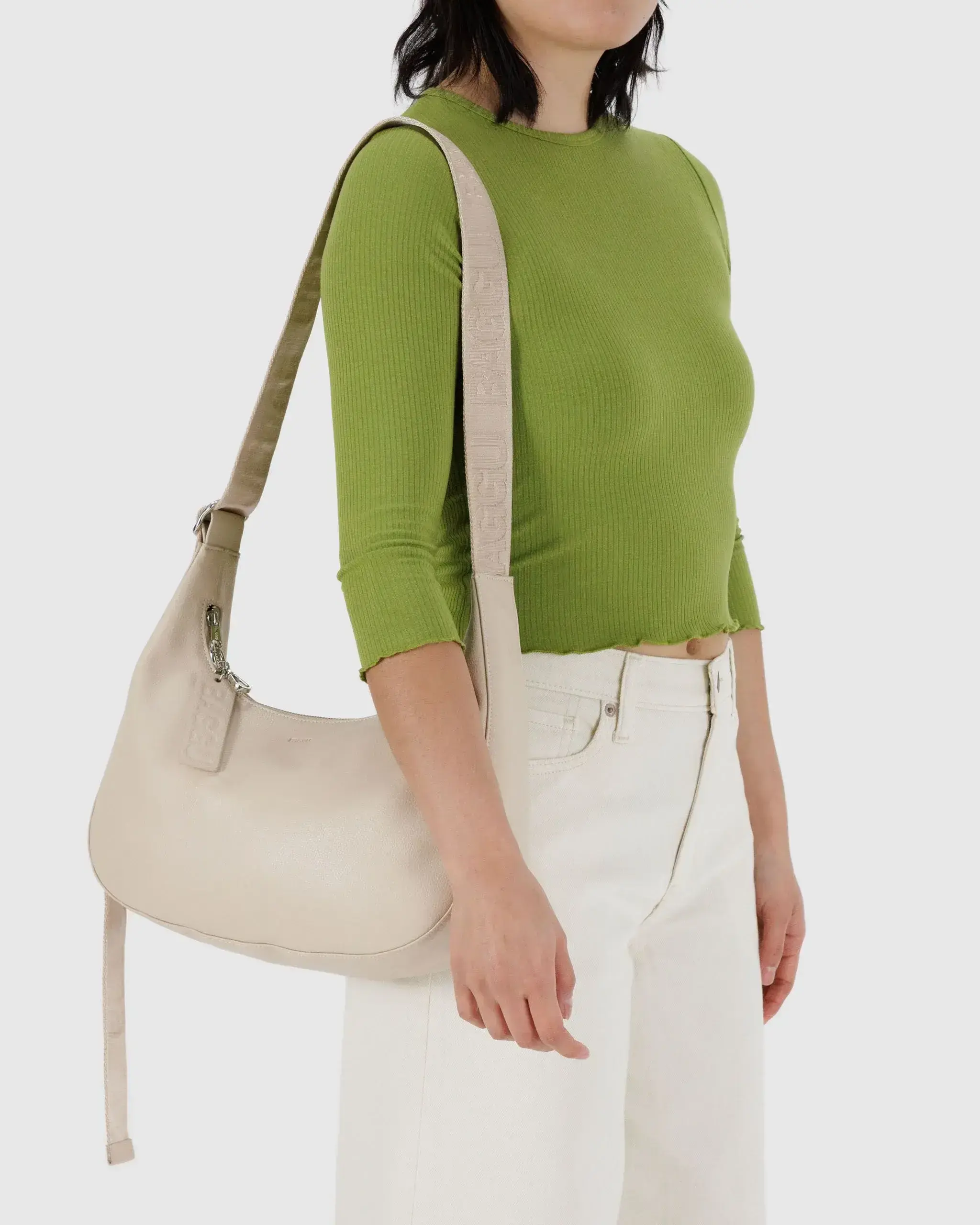 Medium Recycled Leather Crescent Bag Stone - Image 3