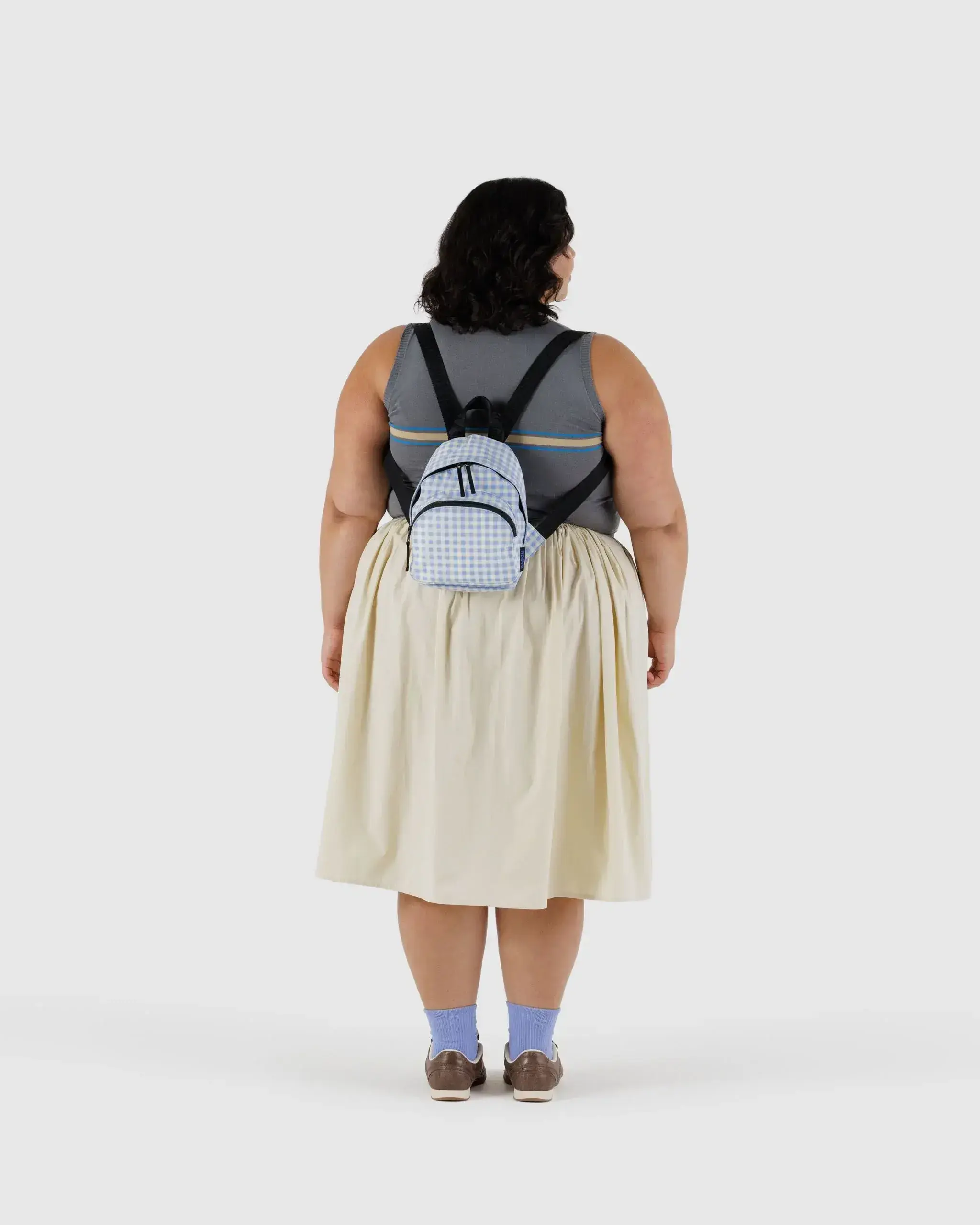 Mini Nylon Backpack Light Blue Gingham - Image 2