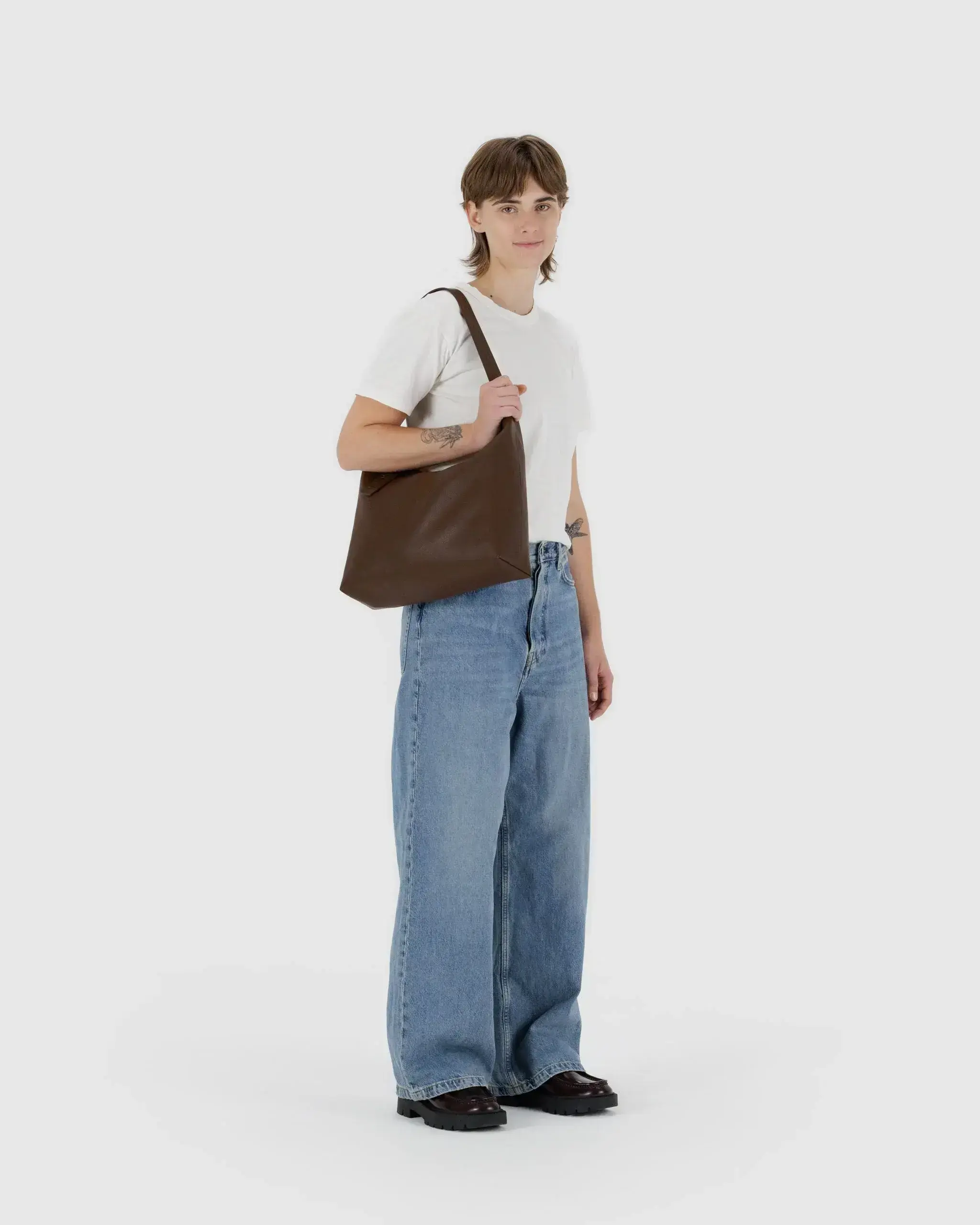 Recycled Leather Shoulder Bag Brown - Image 2