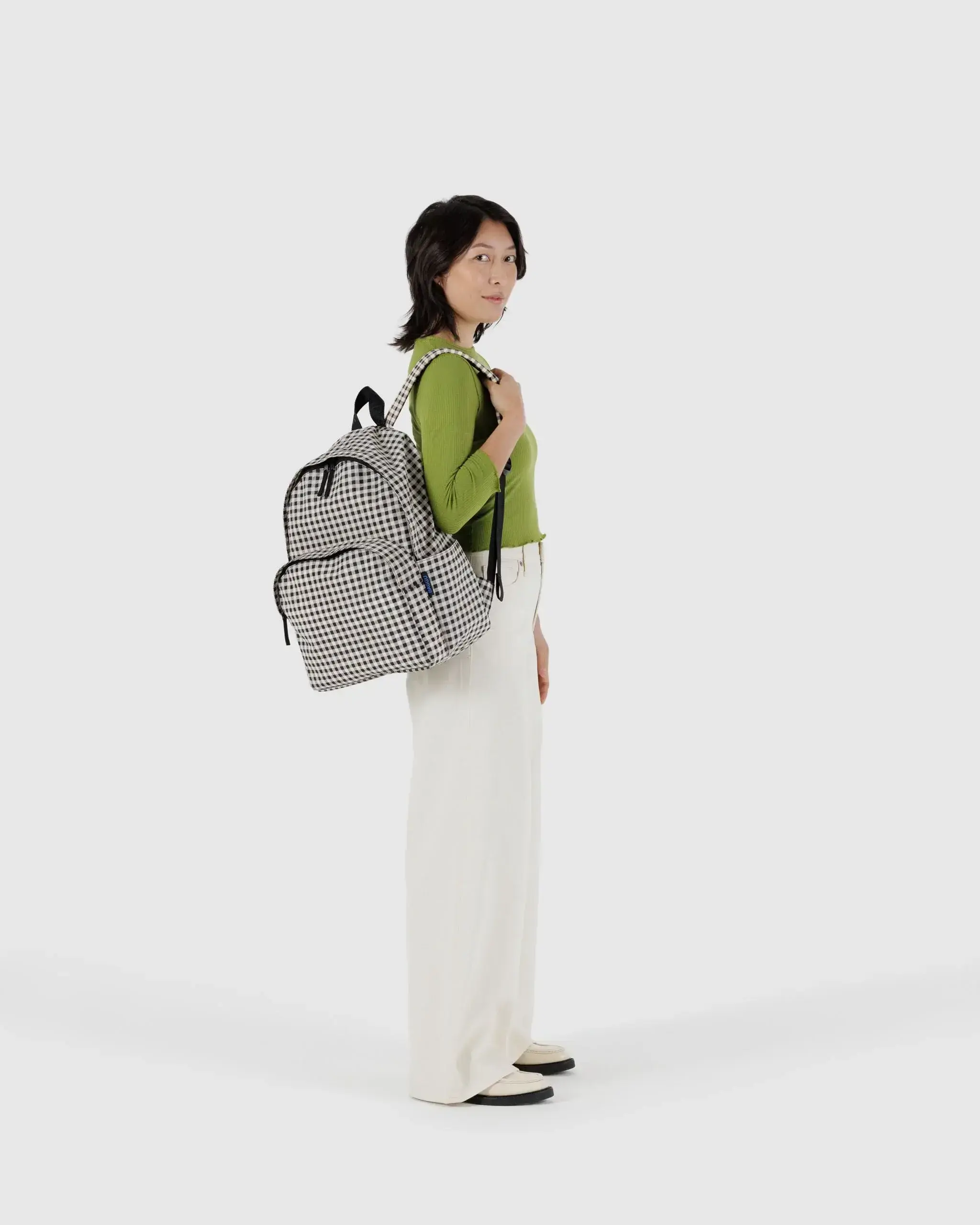 Large Nylon Backpack Black & White Gingham - Image 2