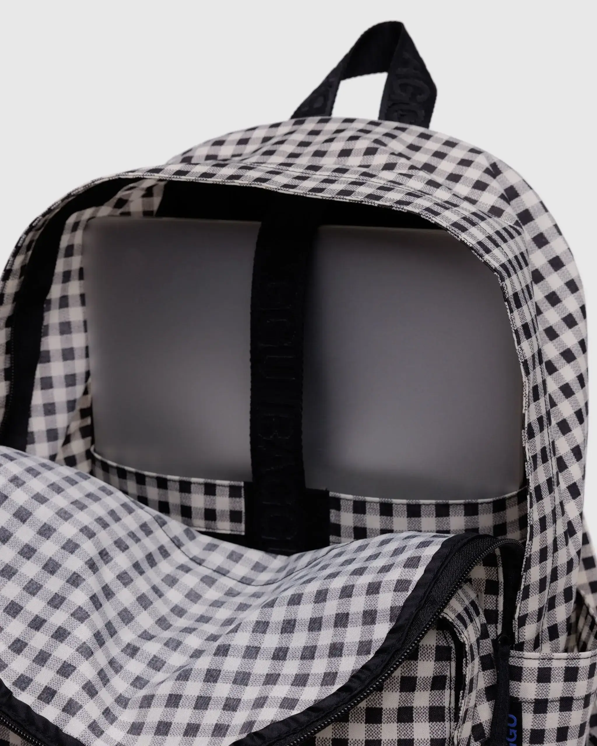 Large Nylon Backpack Black & White Gingham - Image 4